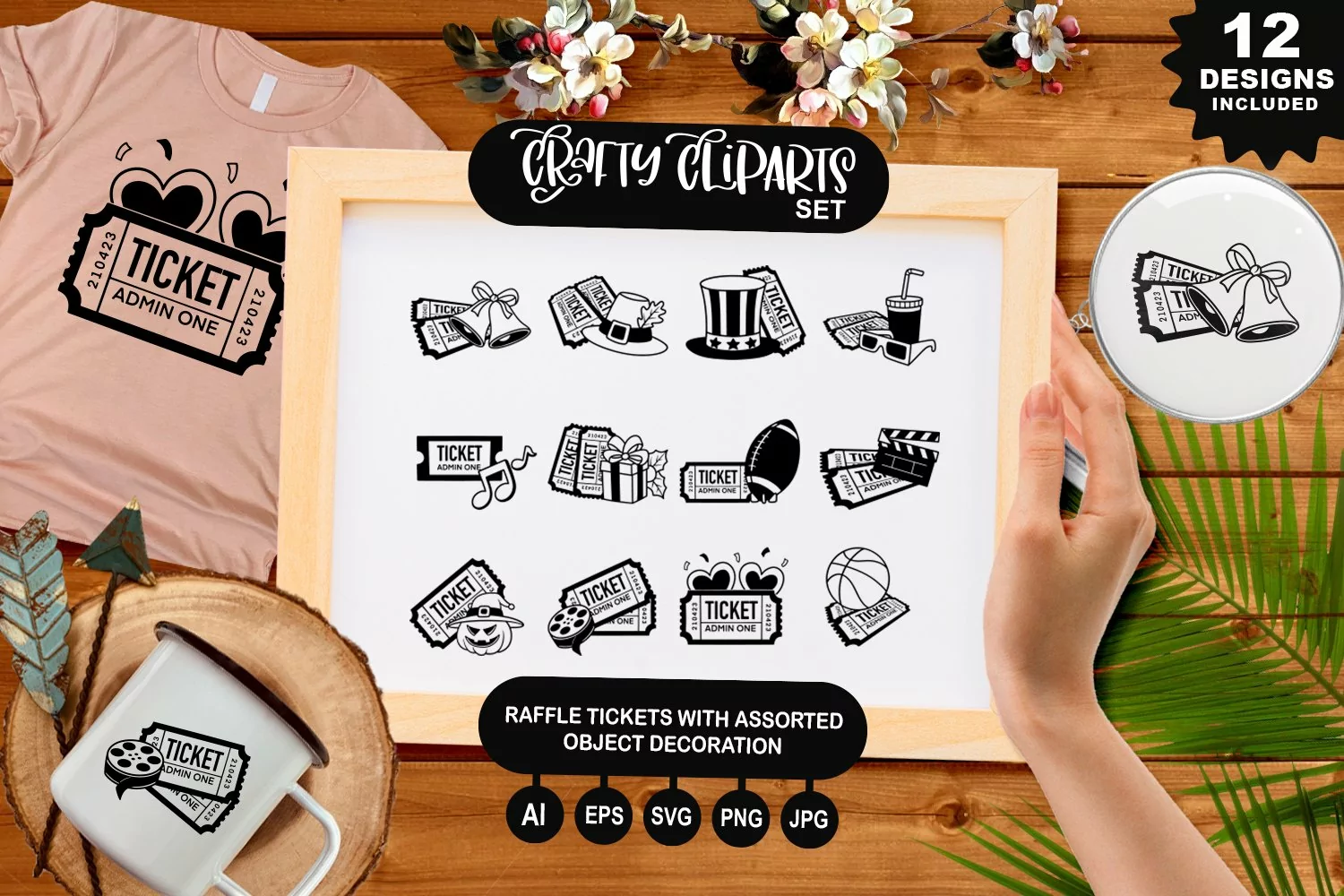 Raffle Tickets With Assorted Object Decorations Clipart Set product image 1