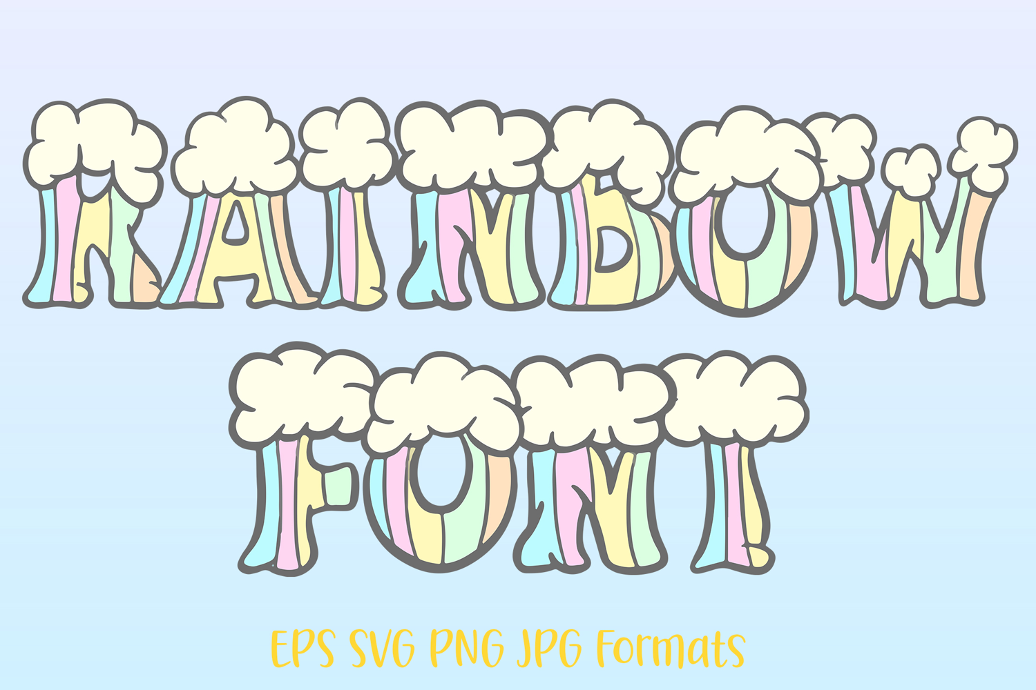 Rainbow Cloud Typeface Lettering ABC Text Font 80s SVG Illustration by Squeeb Creative