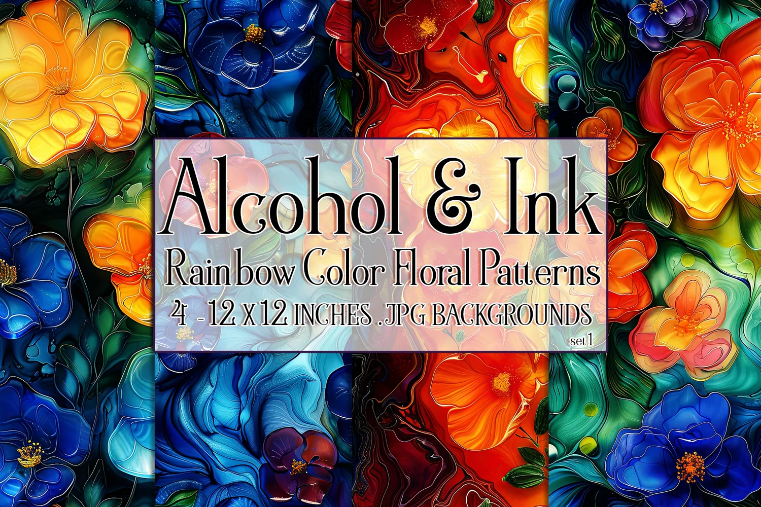 Alcohol Ink Rainbow Colors Floral Patterns, Watercolor, s1 product image 1
