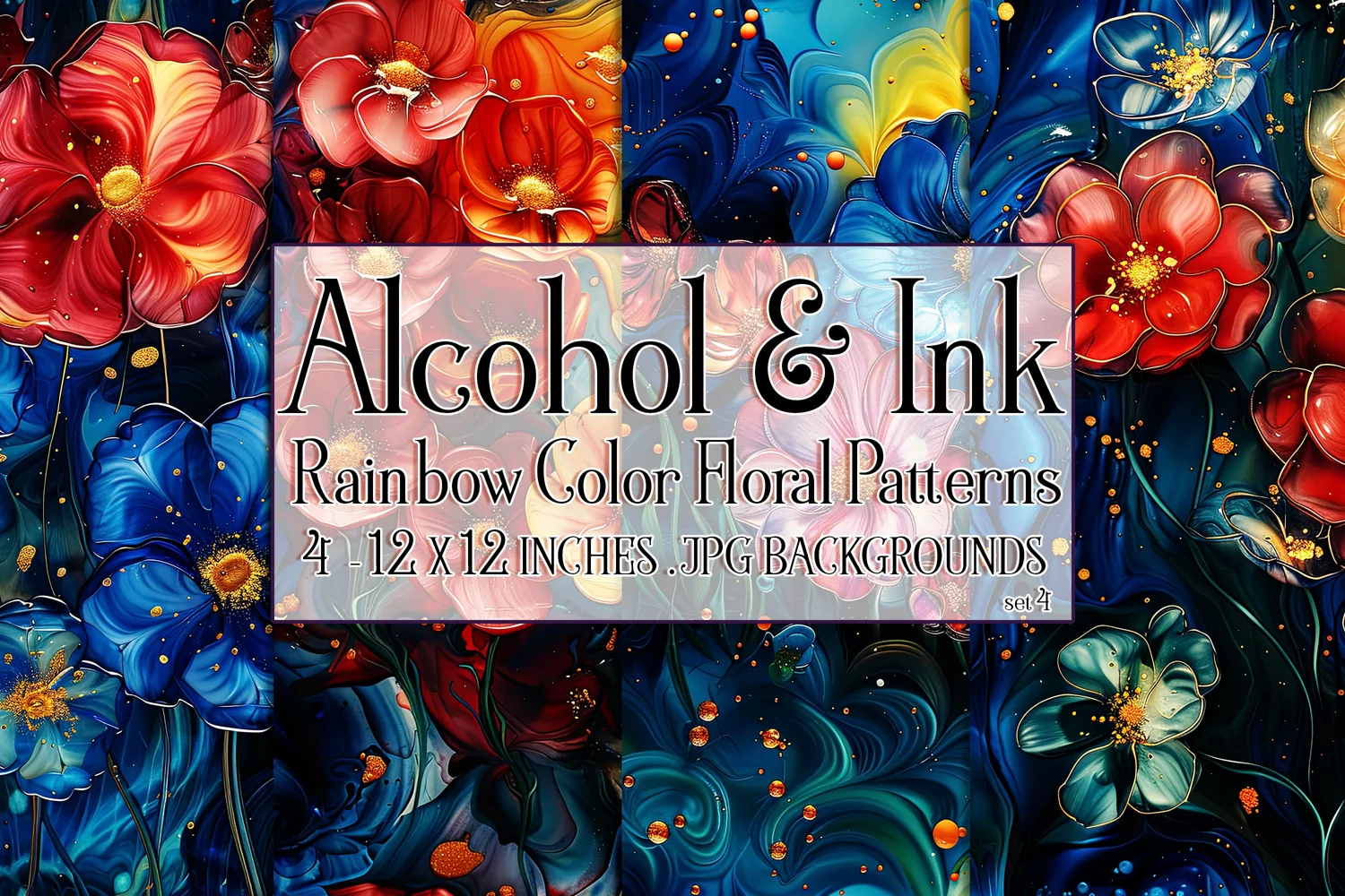 Alcohol Ink Rainbow Colors Floral Patterns, Watercolor, s4 product image 1