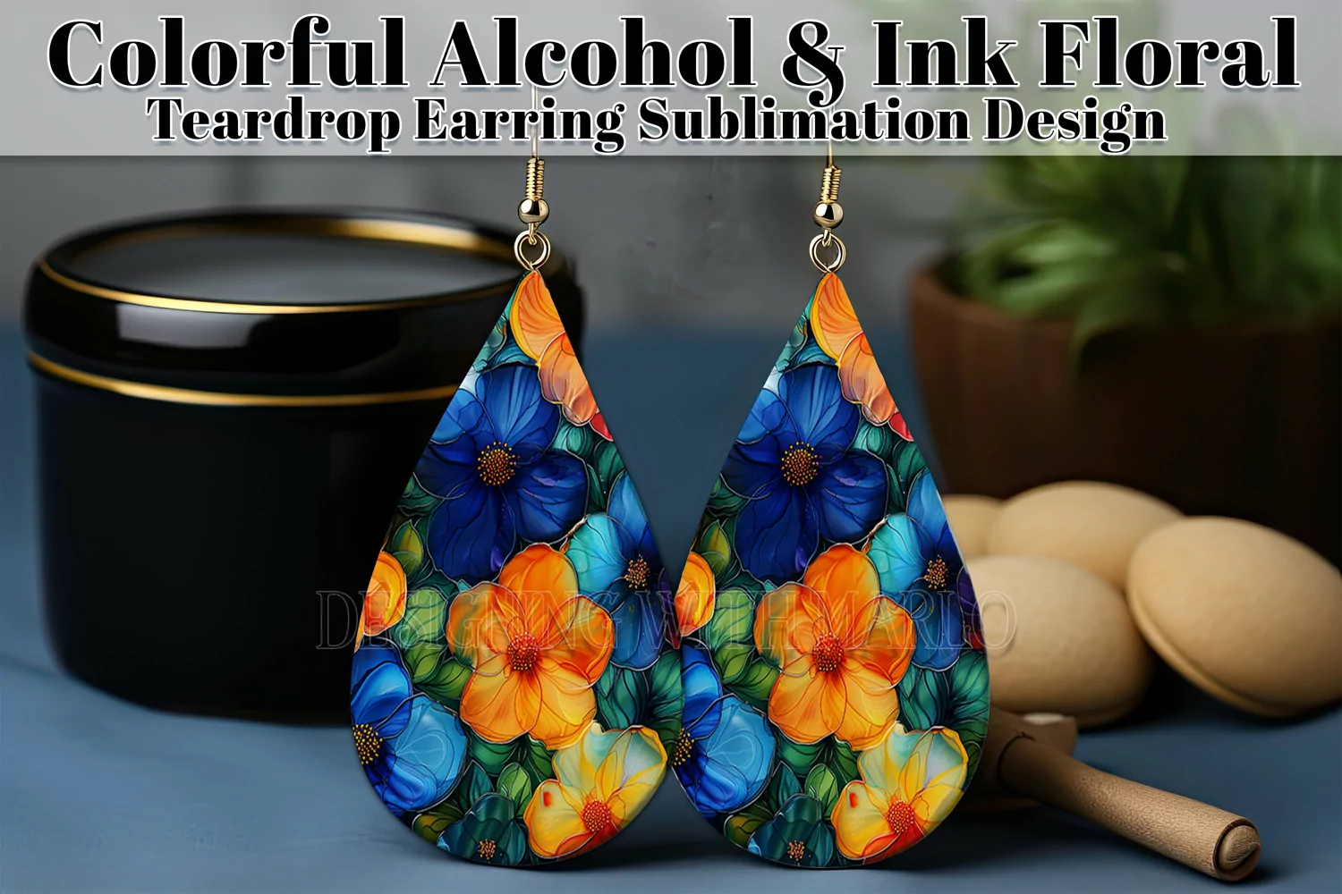 Alcohol Ink Teardrop Earring Design, Floral Earring Design 5 product image 1