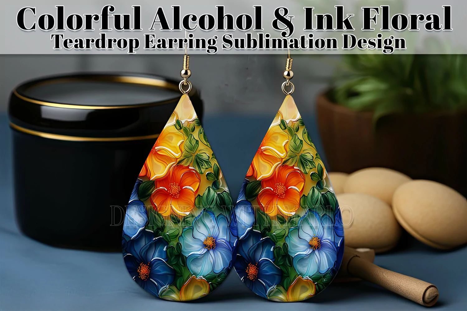 Alcohol Ink Teardrop Earring Design, Floral Earring Design 7 product image 1