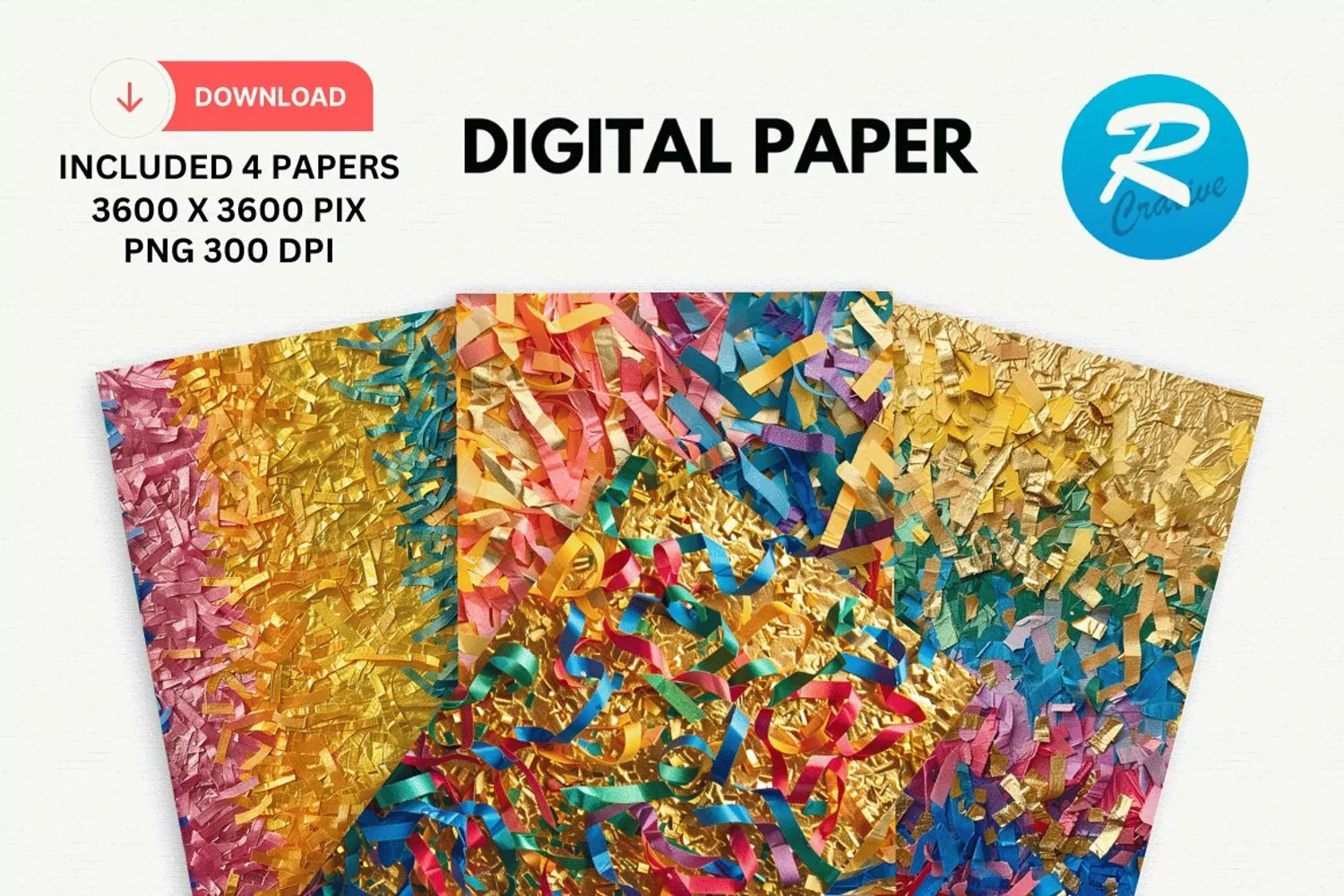 Rainbow Colored Shredded Digital Paper, Rainbow Background product image 1