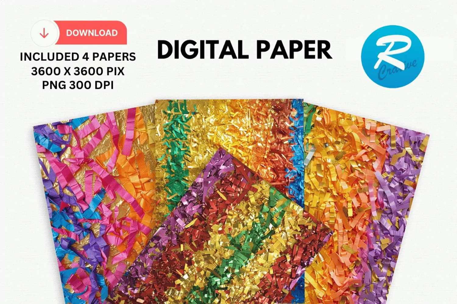 Rainbow Colored Shredded Digital Paper, Rainbow Background product image 1