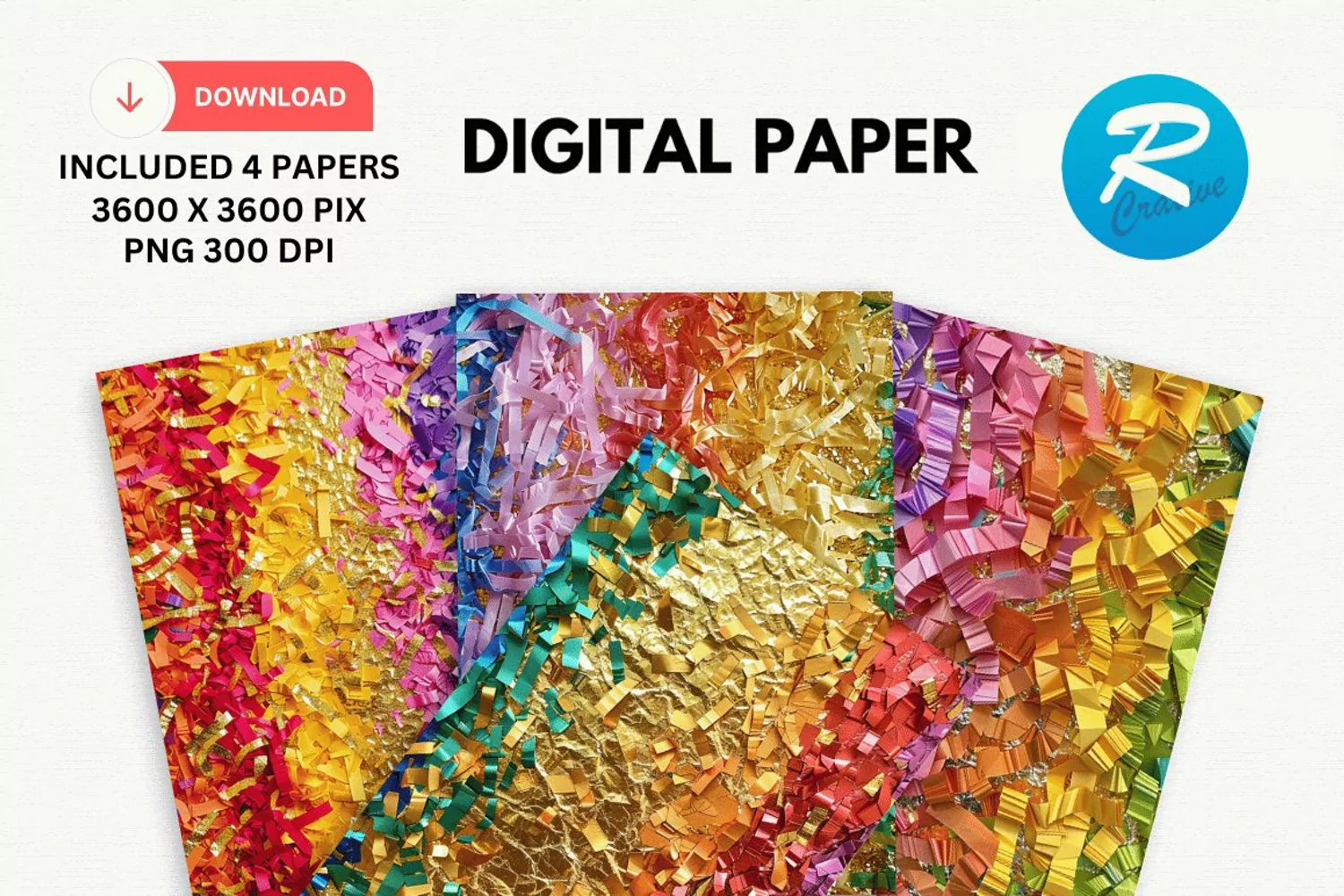 Rainbow Colored Shredded Digital Paper, Rainbow Background product image 1