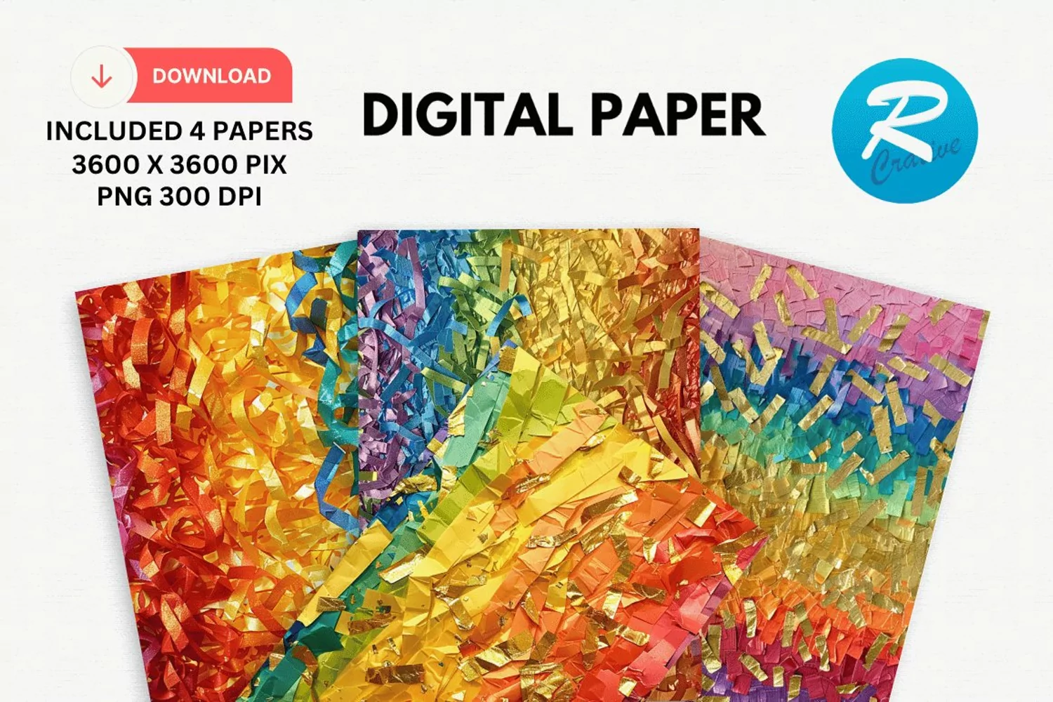 Rainbow Colored Shredded Digital Paper, Rainbow Background product image 1