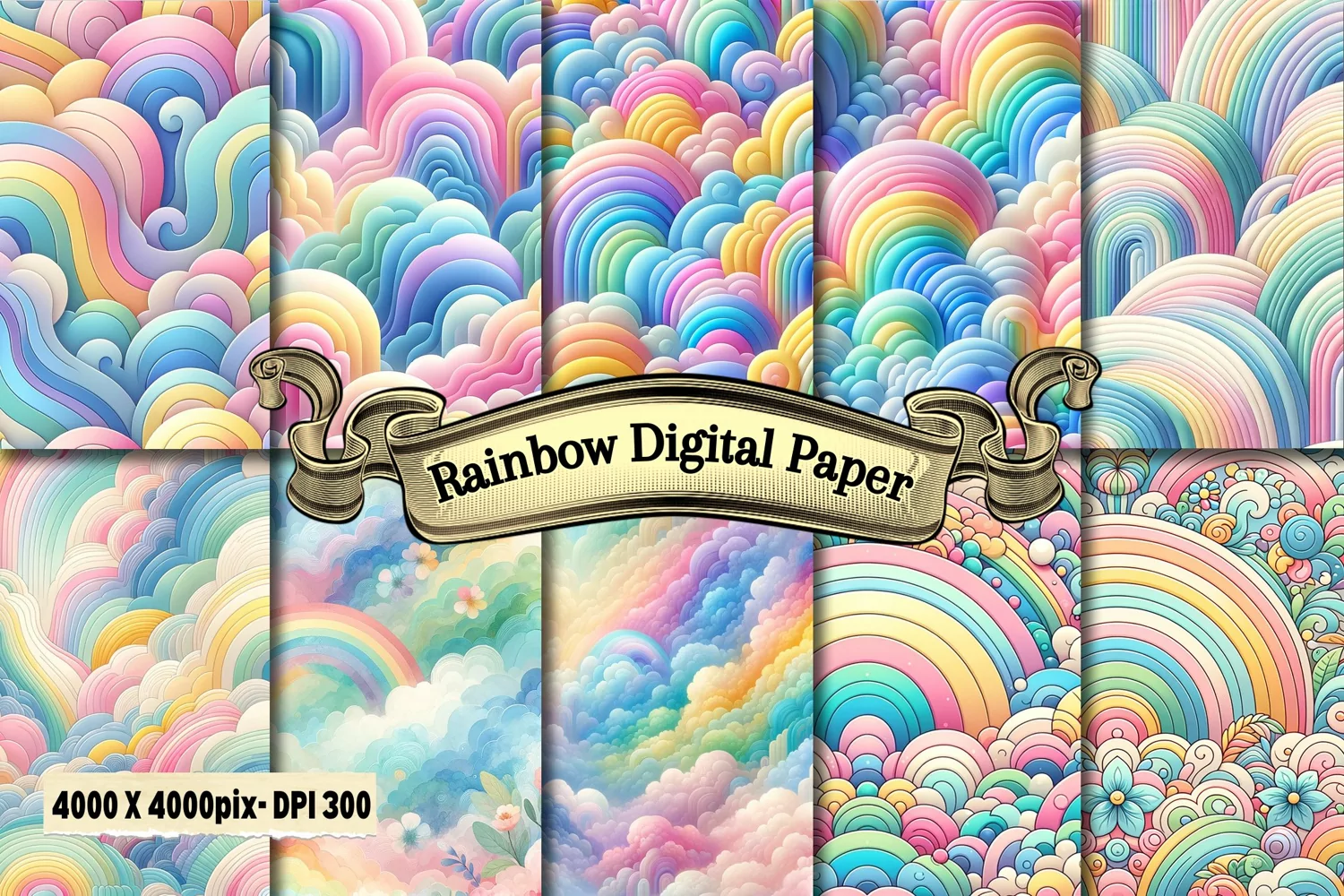 rainbow of vibrant pastel Digital Paper product image 1