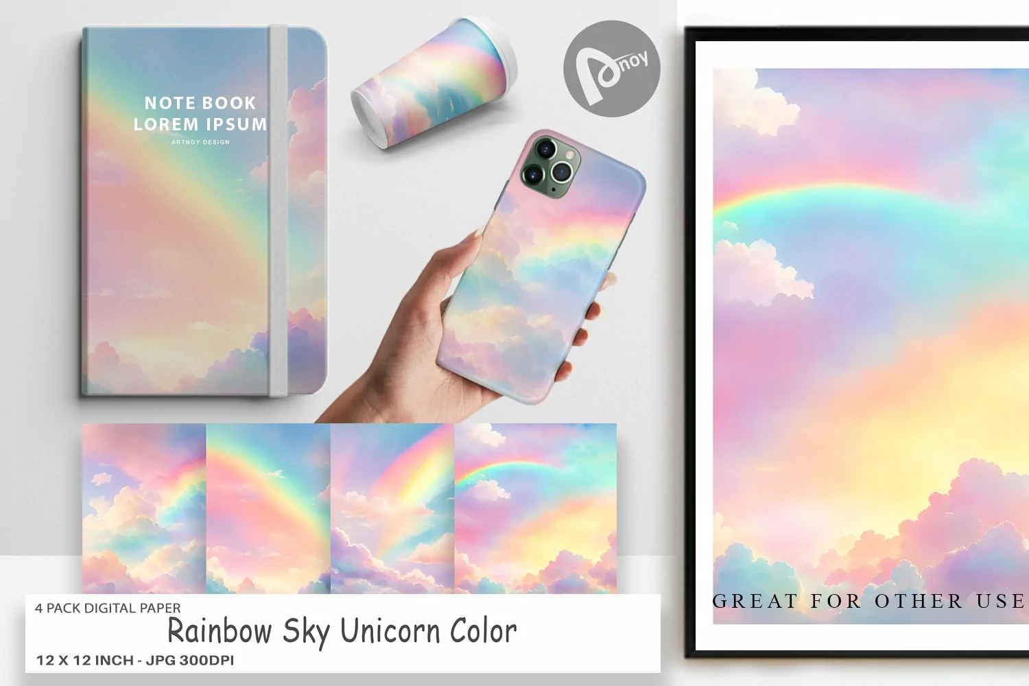 Digital Paper Rainbow Sky Unicorn Color product image 1