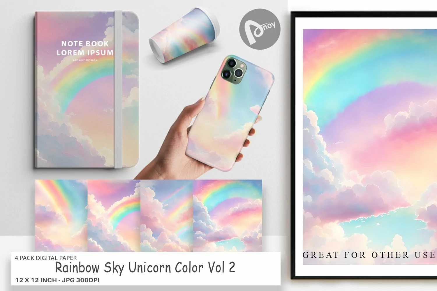 Digital Paper Rainbow Sky Unicorn Color product image 1