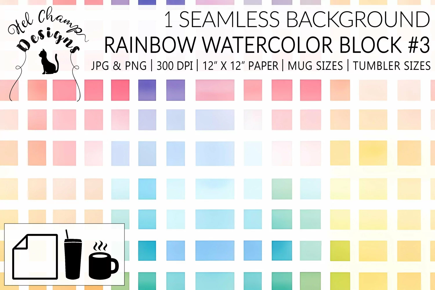 rainbow watercolor patterns block squares design png jpg scrapbooking tumblers mugs papers 1