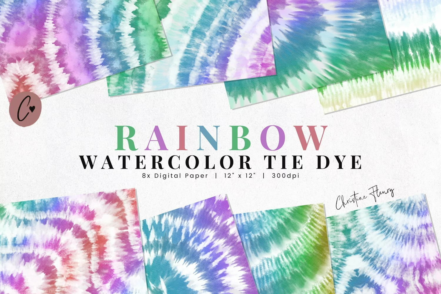 Rainbow Watercolor Tie Dye Sublimation Digital Paper product image 1