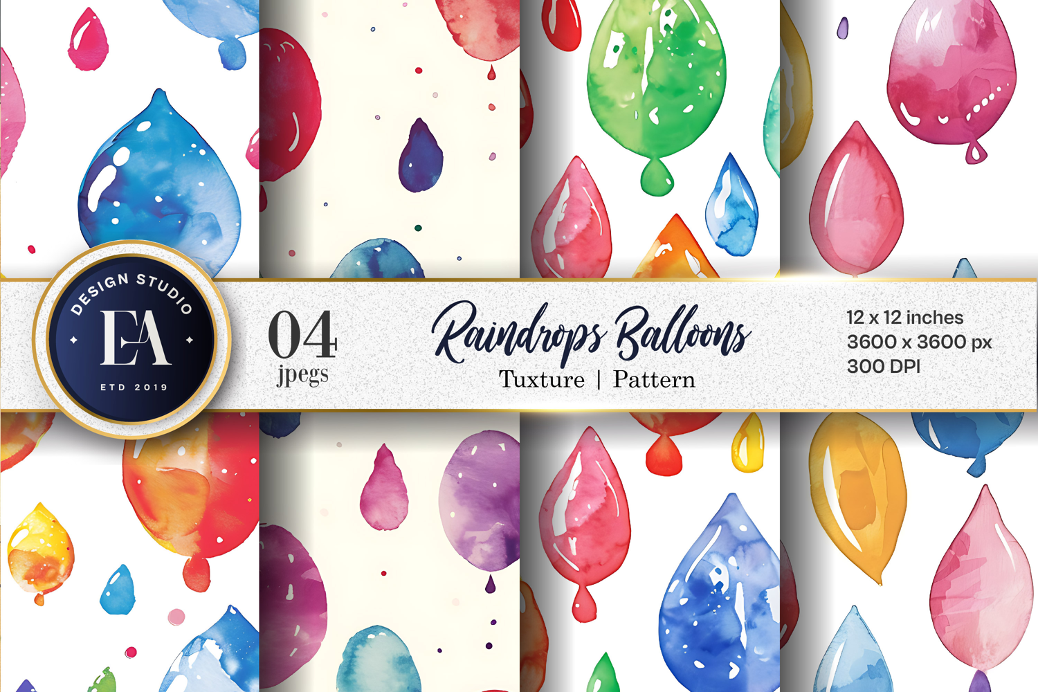 Raindrops Shaped Like Balloons Watercolor Quirky Cartoon DP product image 1