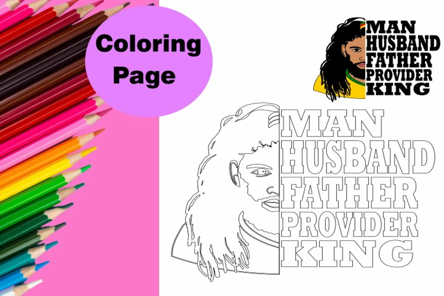 Afro Rasta Man Father African American Coloring Page product image 1