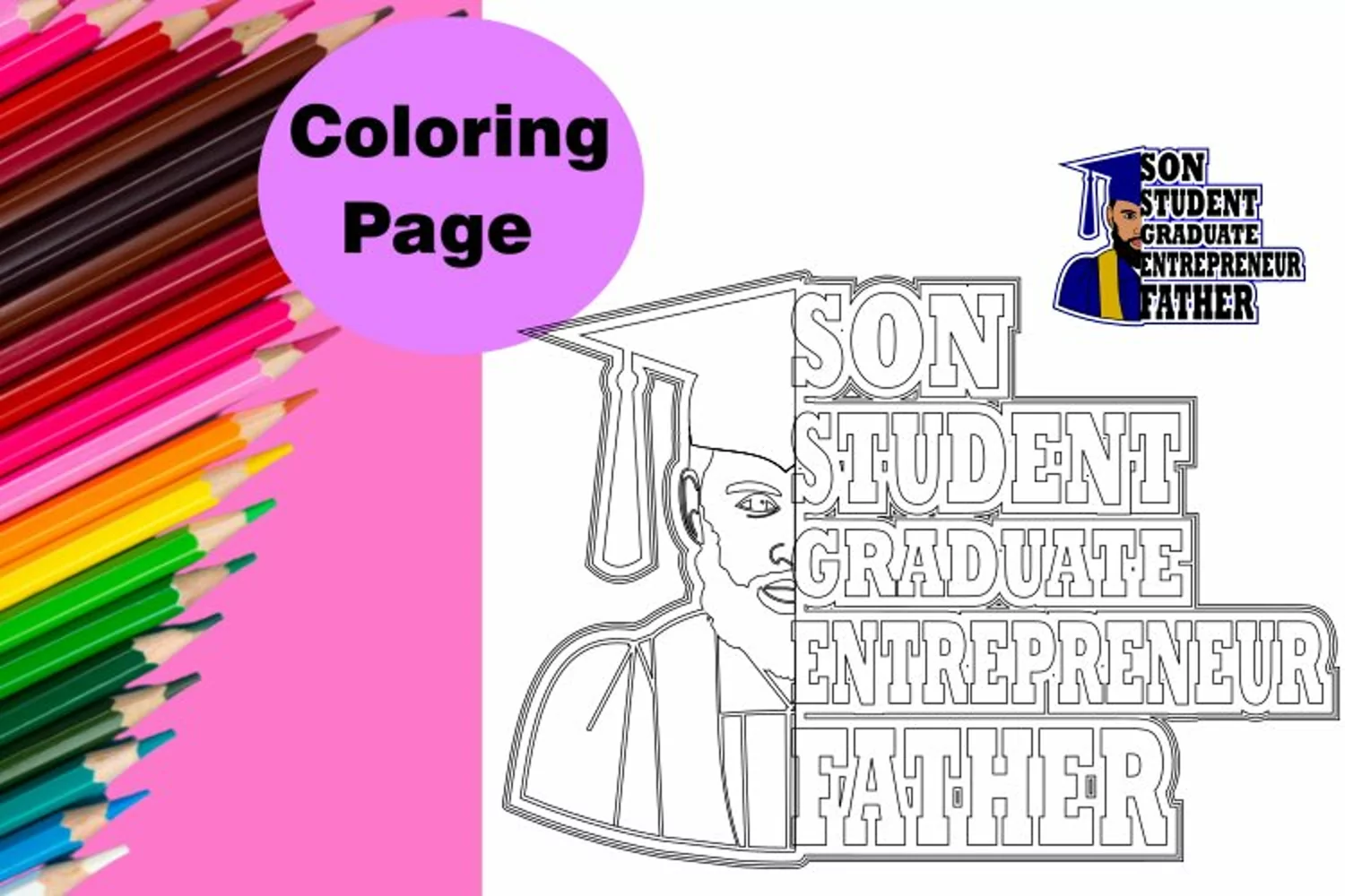 African American Male Graduate College Student Coloring Page product image 1