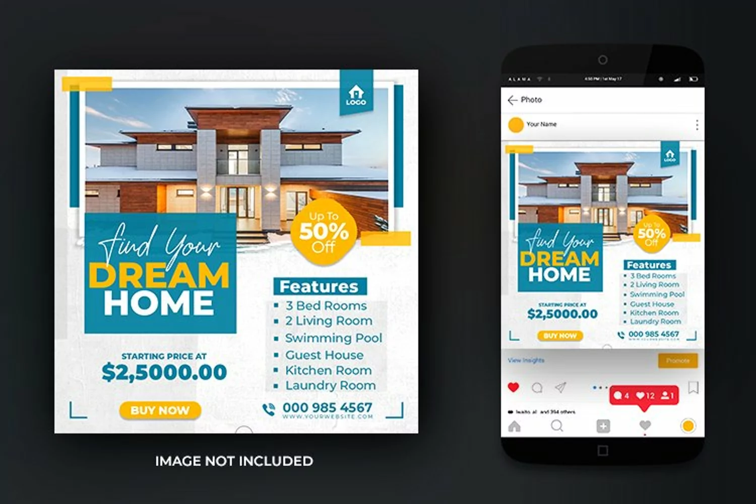 Real Estate Home Property Sale Post Square Banner Template product image 1