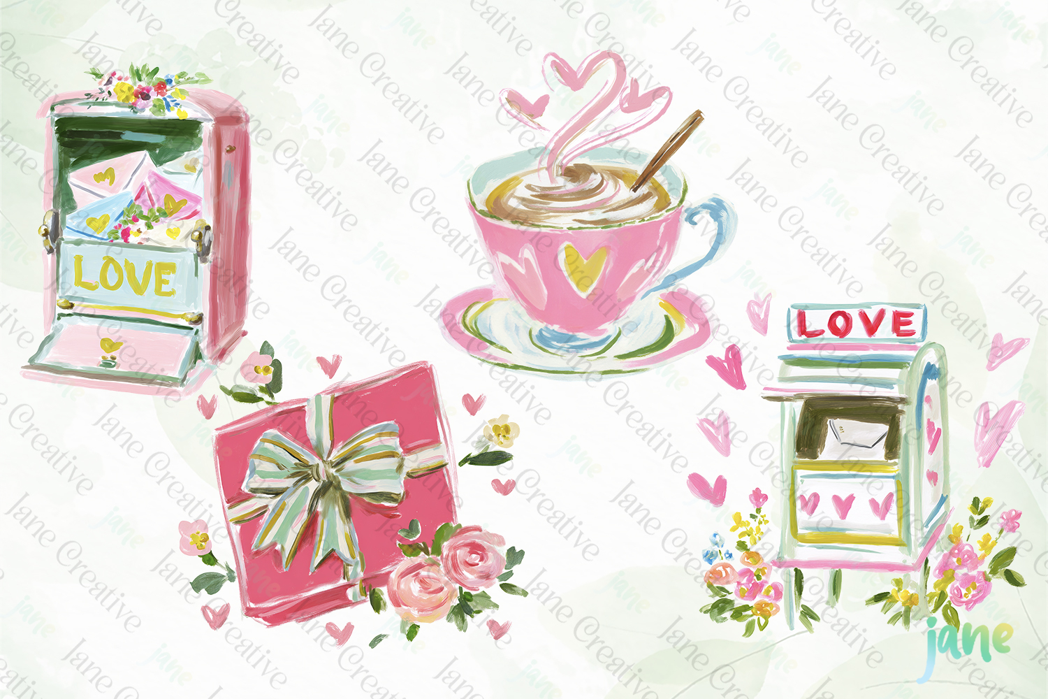 Red & Blush Florals Watercolor Clipart product image 1