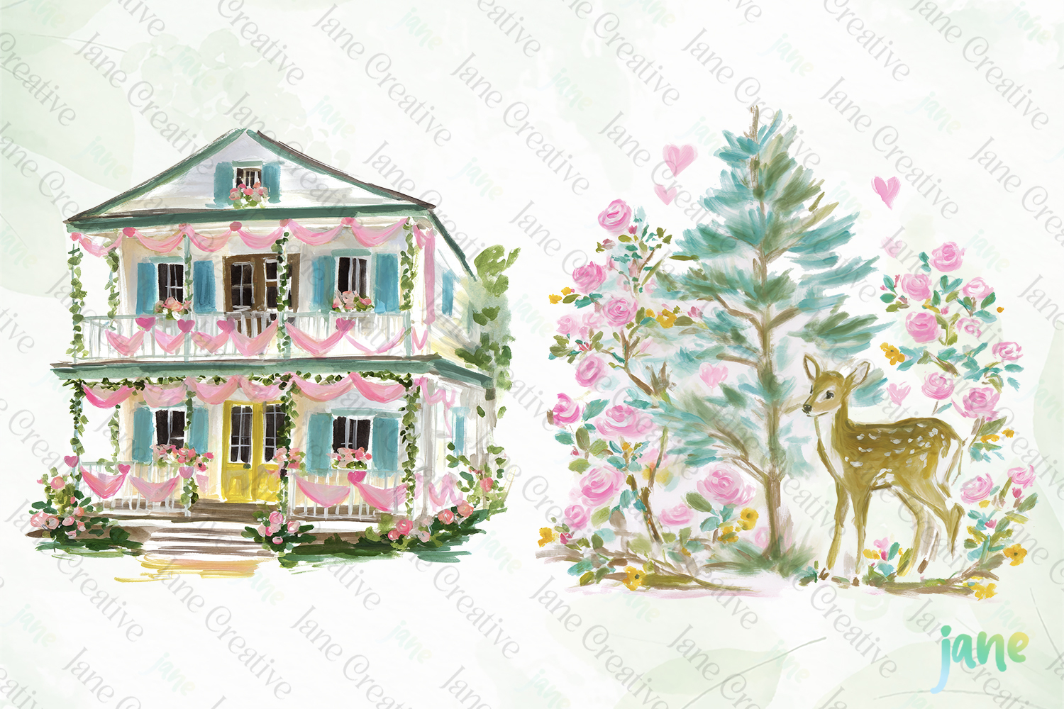 Red & Blush Florals Watercolor Clipart product image 1