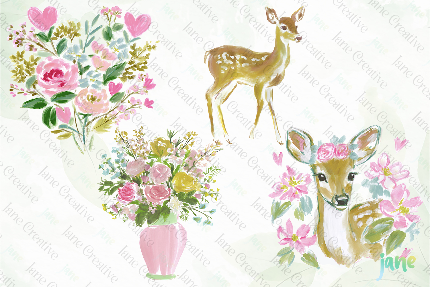 Red & Blush Florals Watercolor Clipart product image 1
