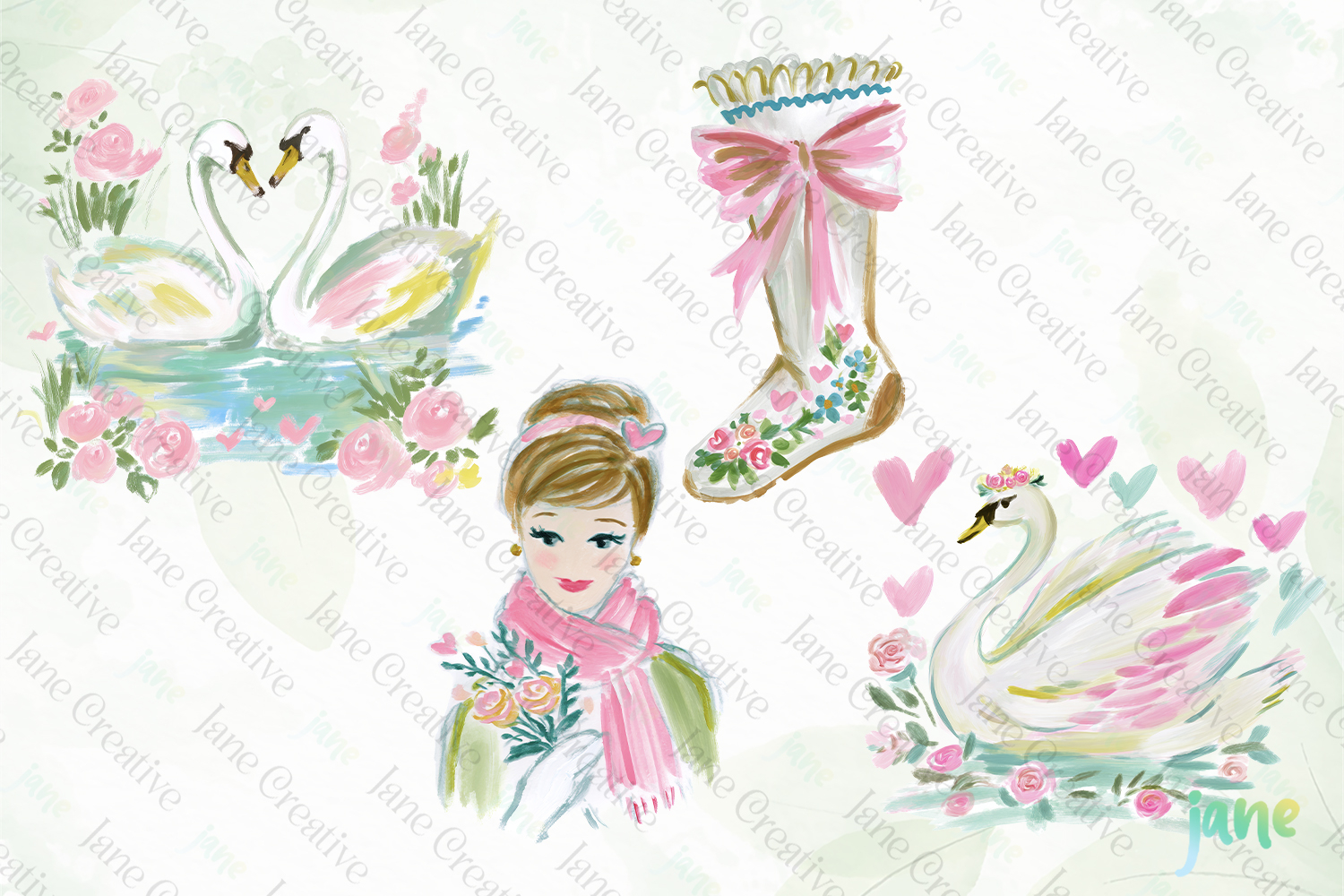 Red & Blush Florals Watercolor Clipart product image 1