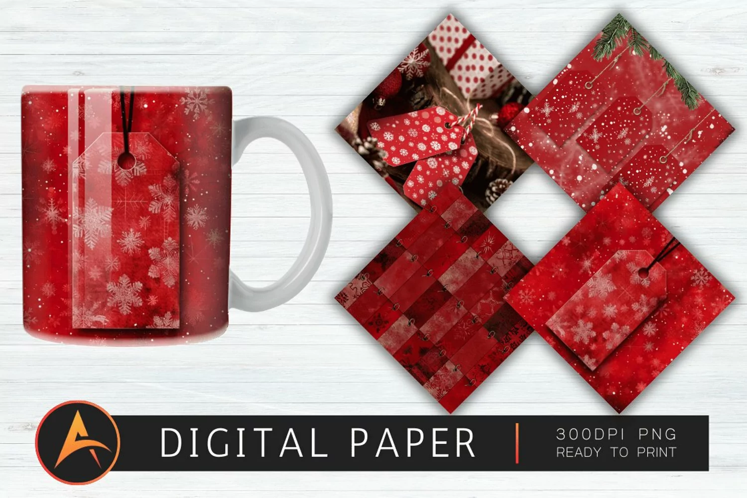 Red Christmas Digital Gift Tags Digital Paper product image 1