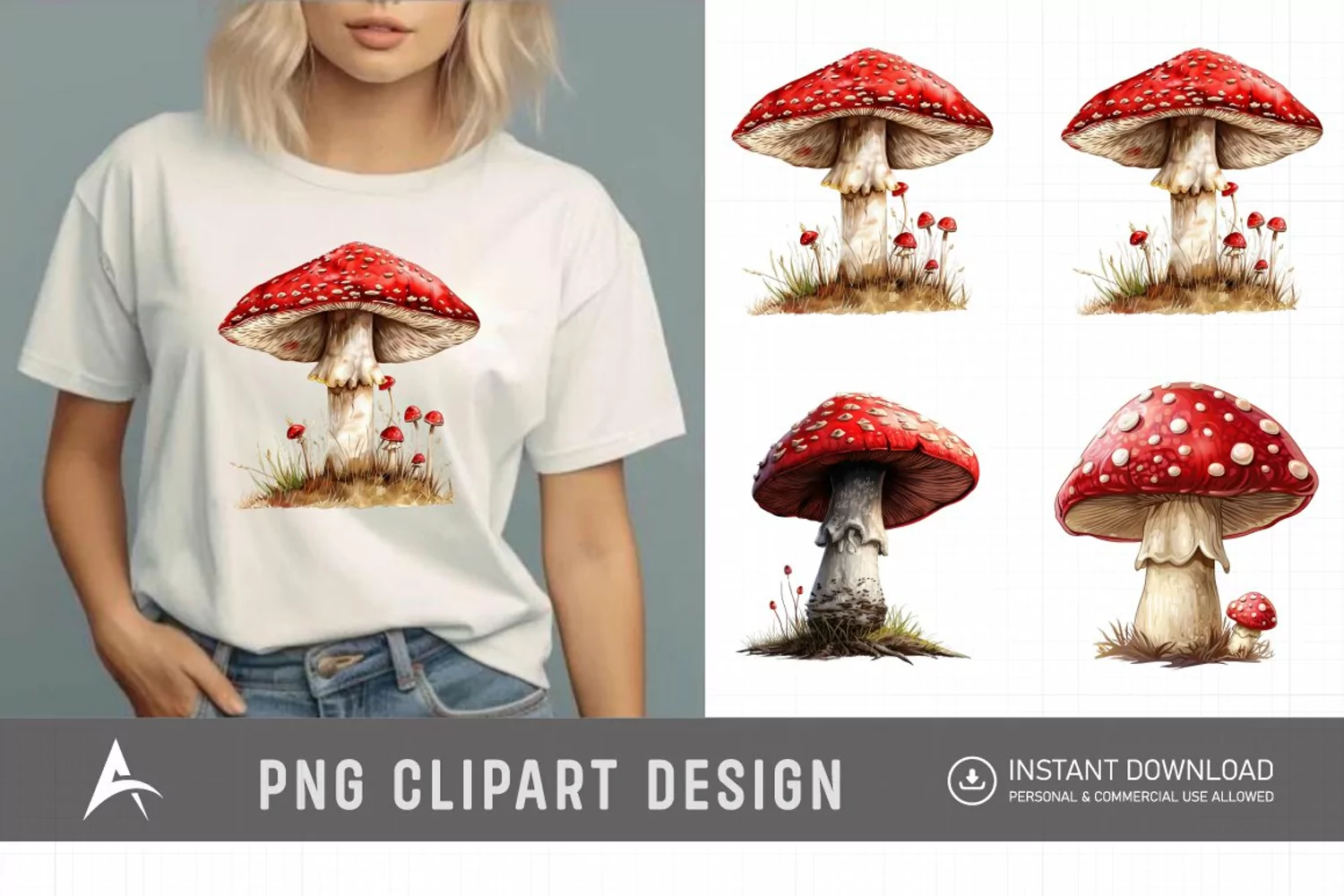 Watercolor Red Mushroom Clipart product image 1