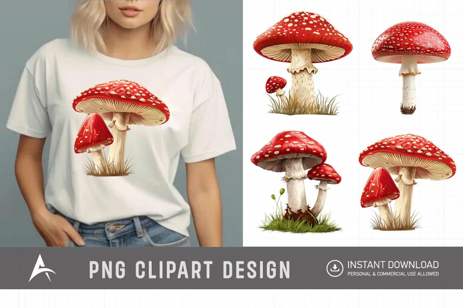 Watercolor Red Mushroom Clipart product image 1