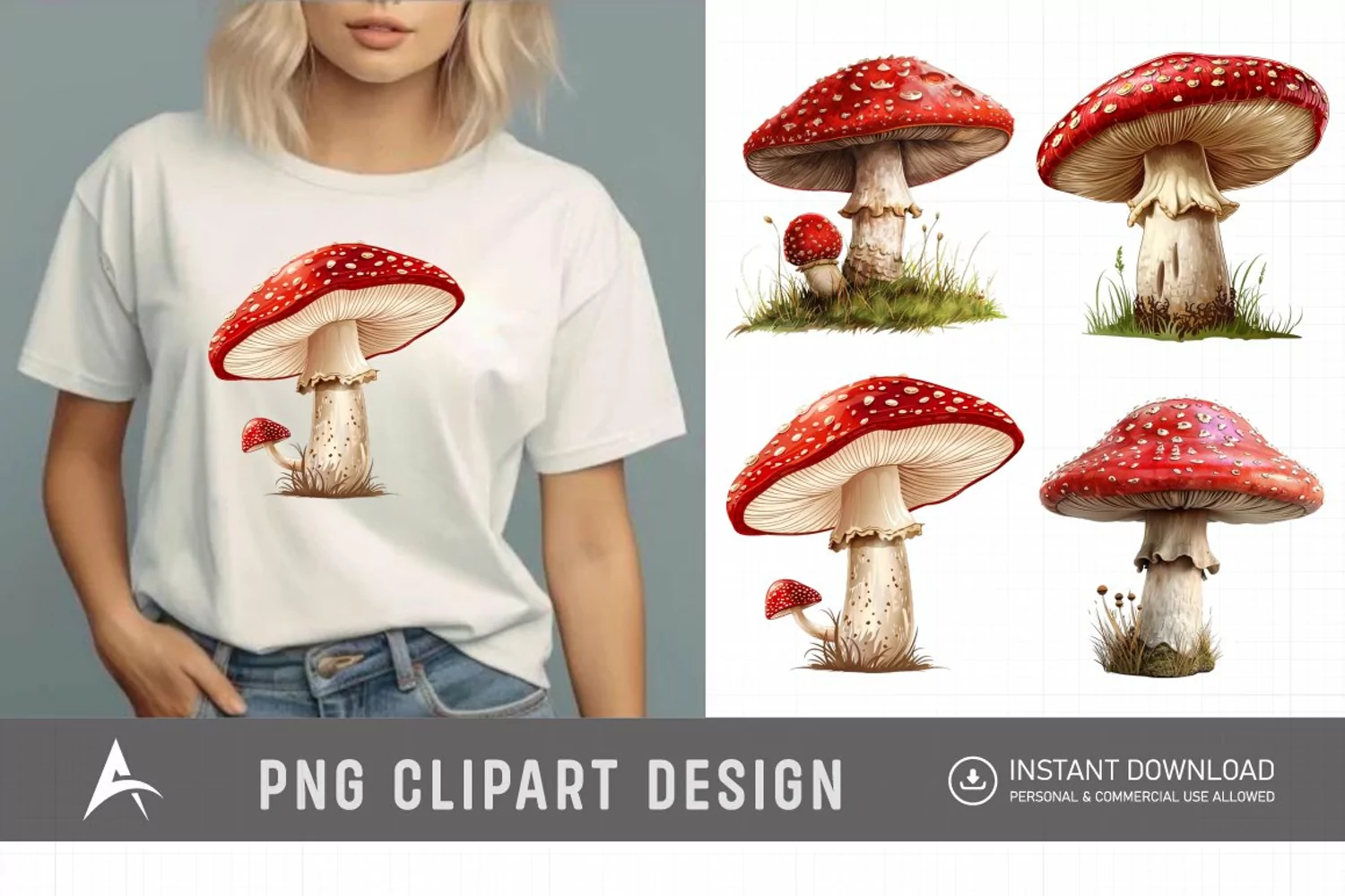 Watercolor Red Mushroom Clipart product image 1