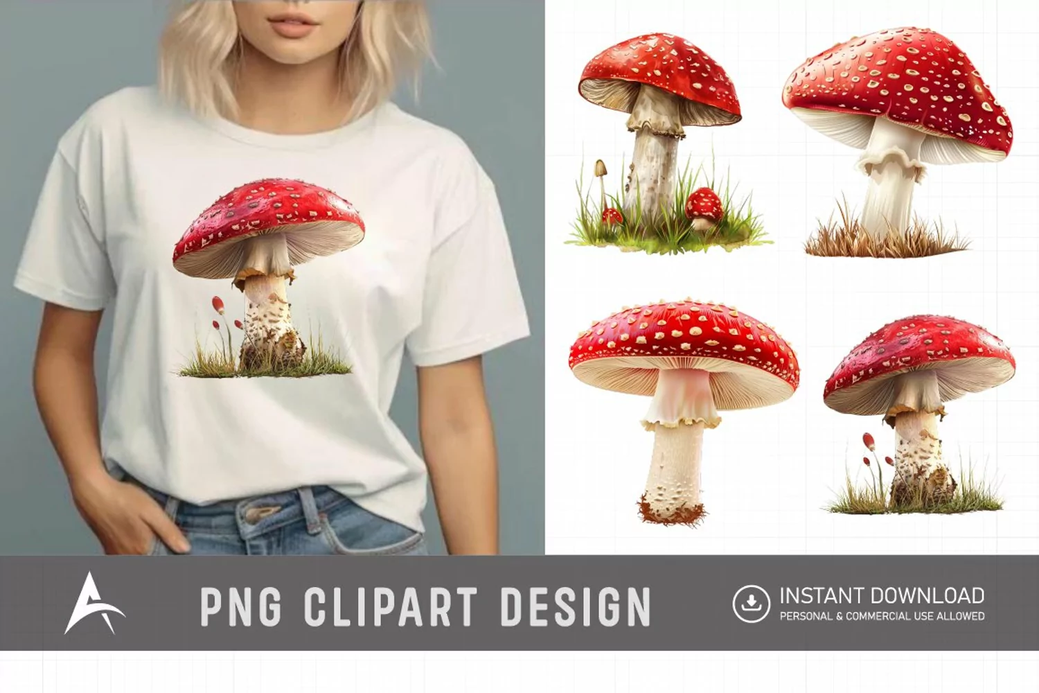 Watercolor Red Mushroom Clipart product image 1