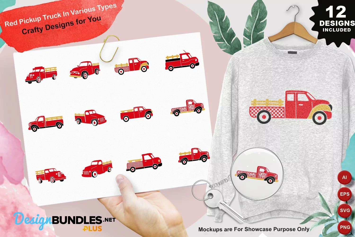 Red Pickup Truck In Various Types Clipart Set product image 1