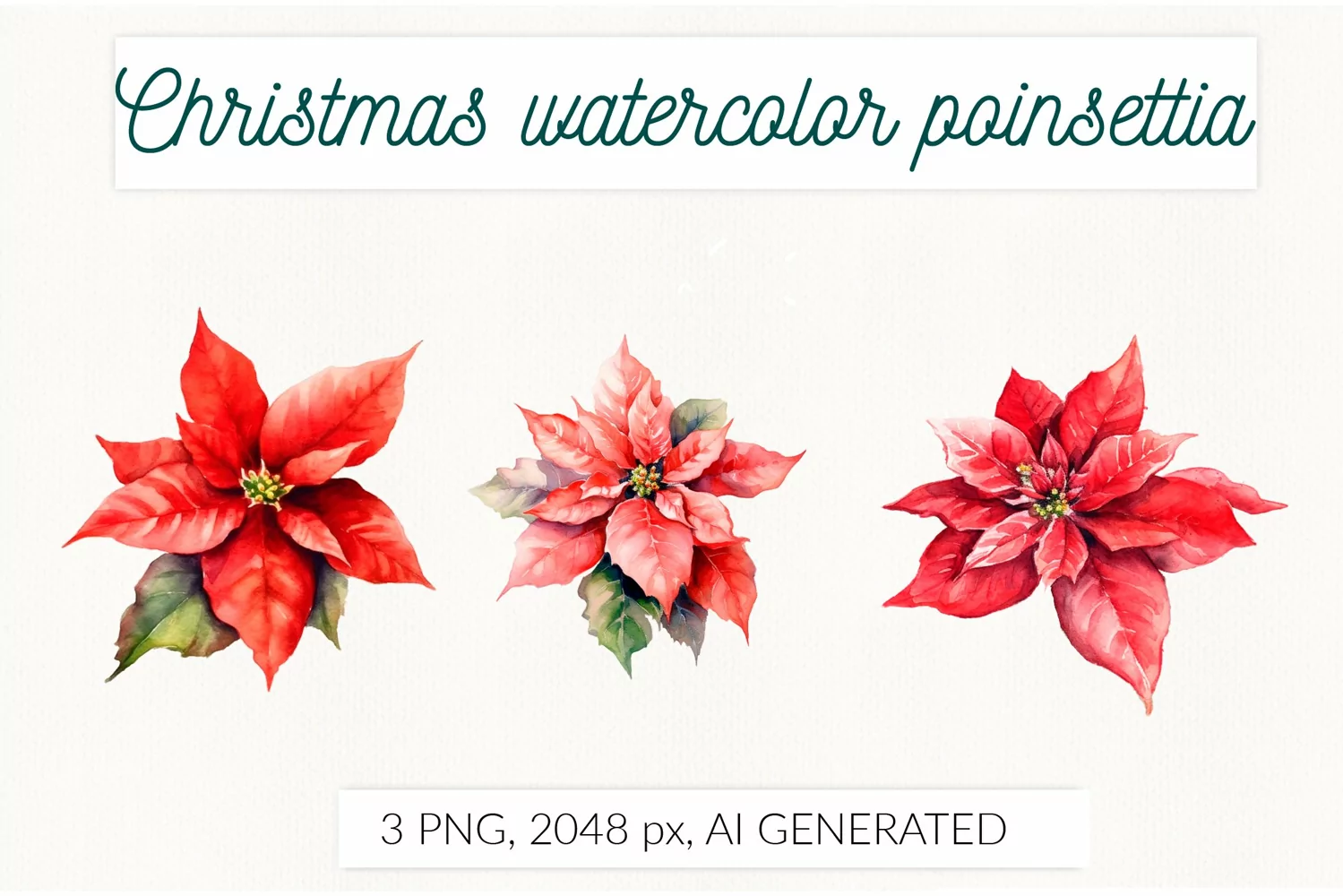 Red poinsettia watercolor AI generative. Remembering PNG product image 1