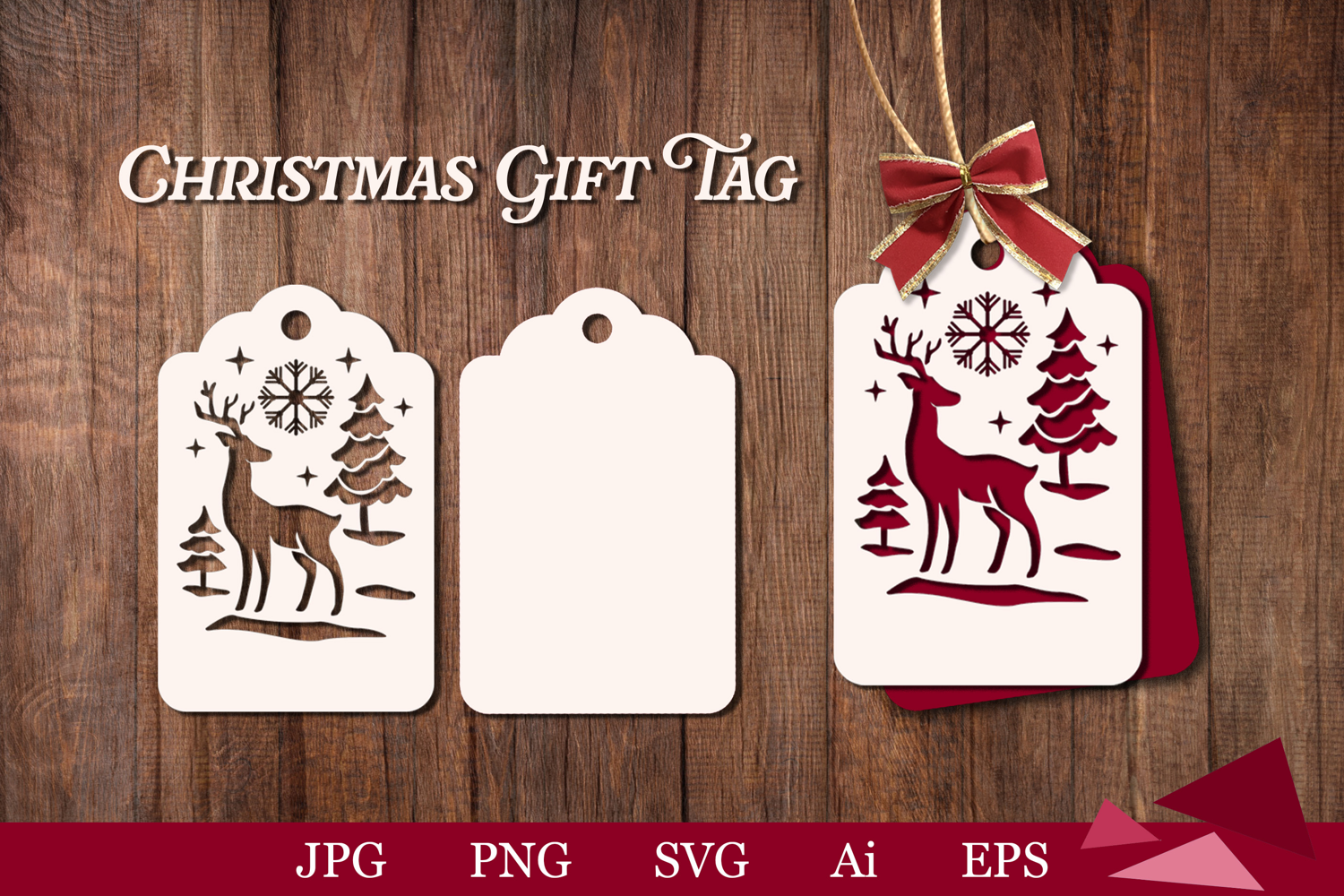 Reindeer, Christmas, Gift Tag SVG, Laser Cut, Christmas Tag
