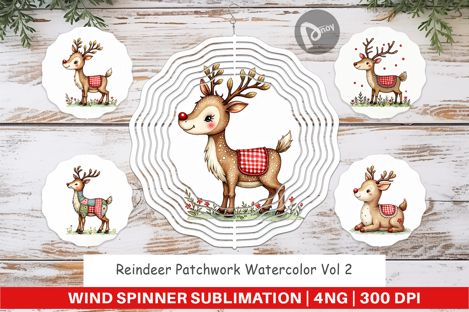 Reindeer Patchwork Wind Spinner product image 1