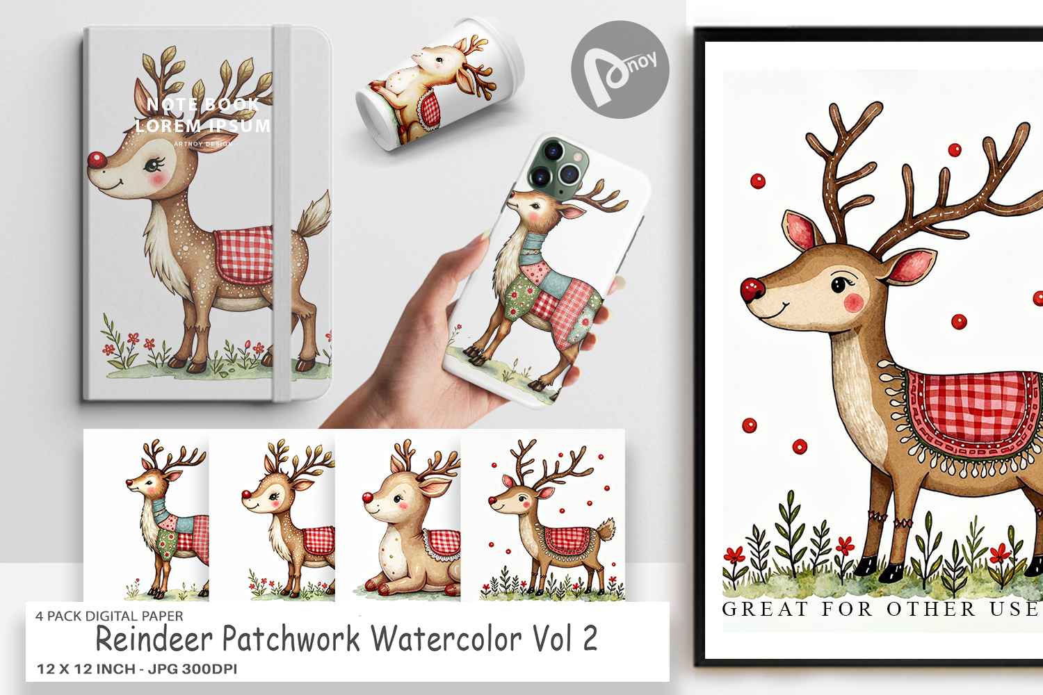 Reindeer Patchwork Digital Paper product image 1