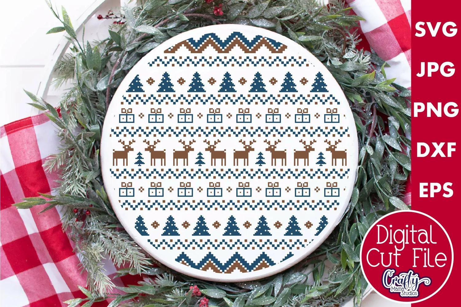 Reindeer Ugly Christmas Sweater Round Sign Svg product image 1