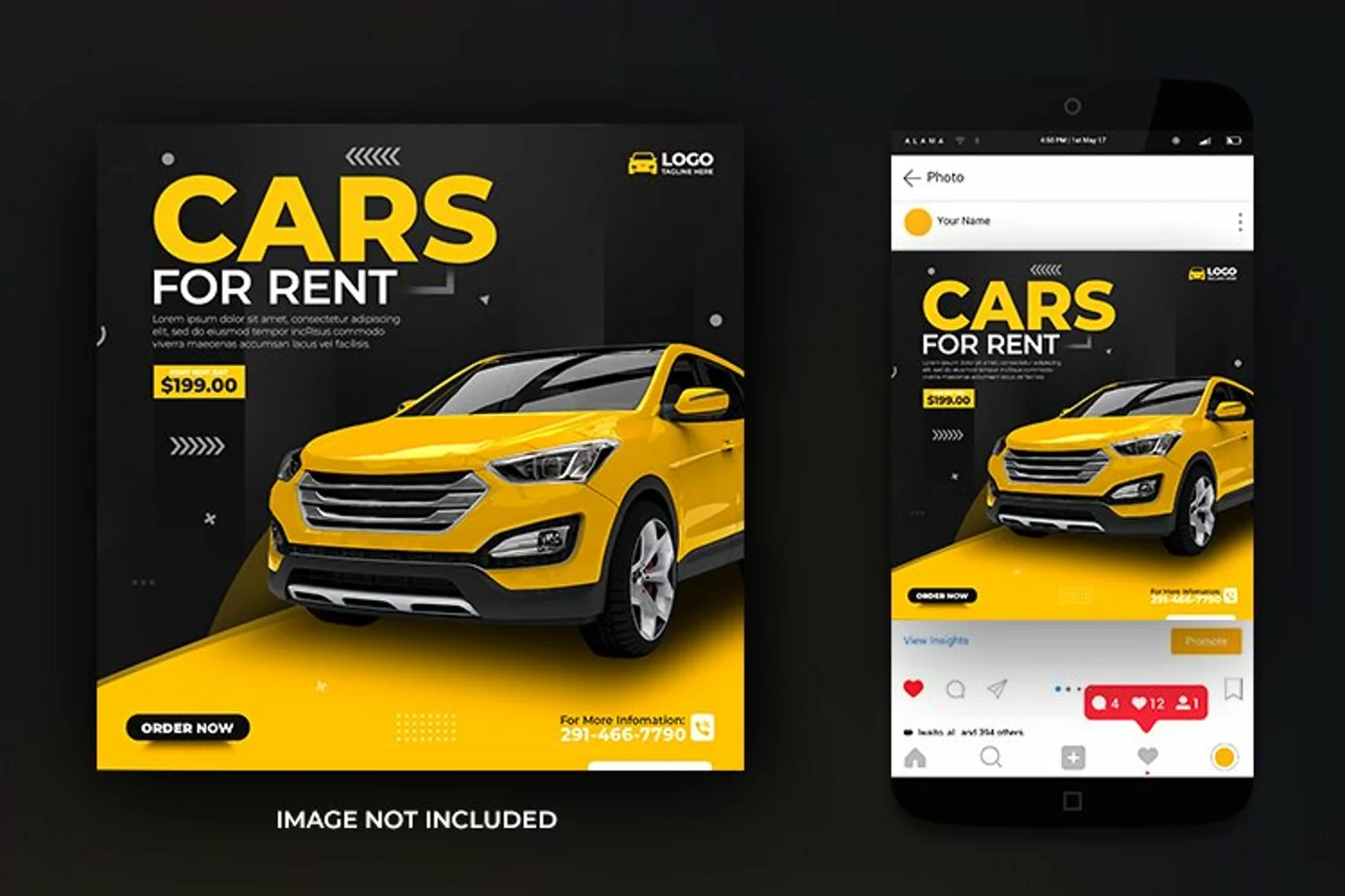 Rent a Car Instagram or Facebook Social Media Post Template product image 1