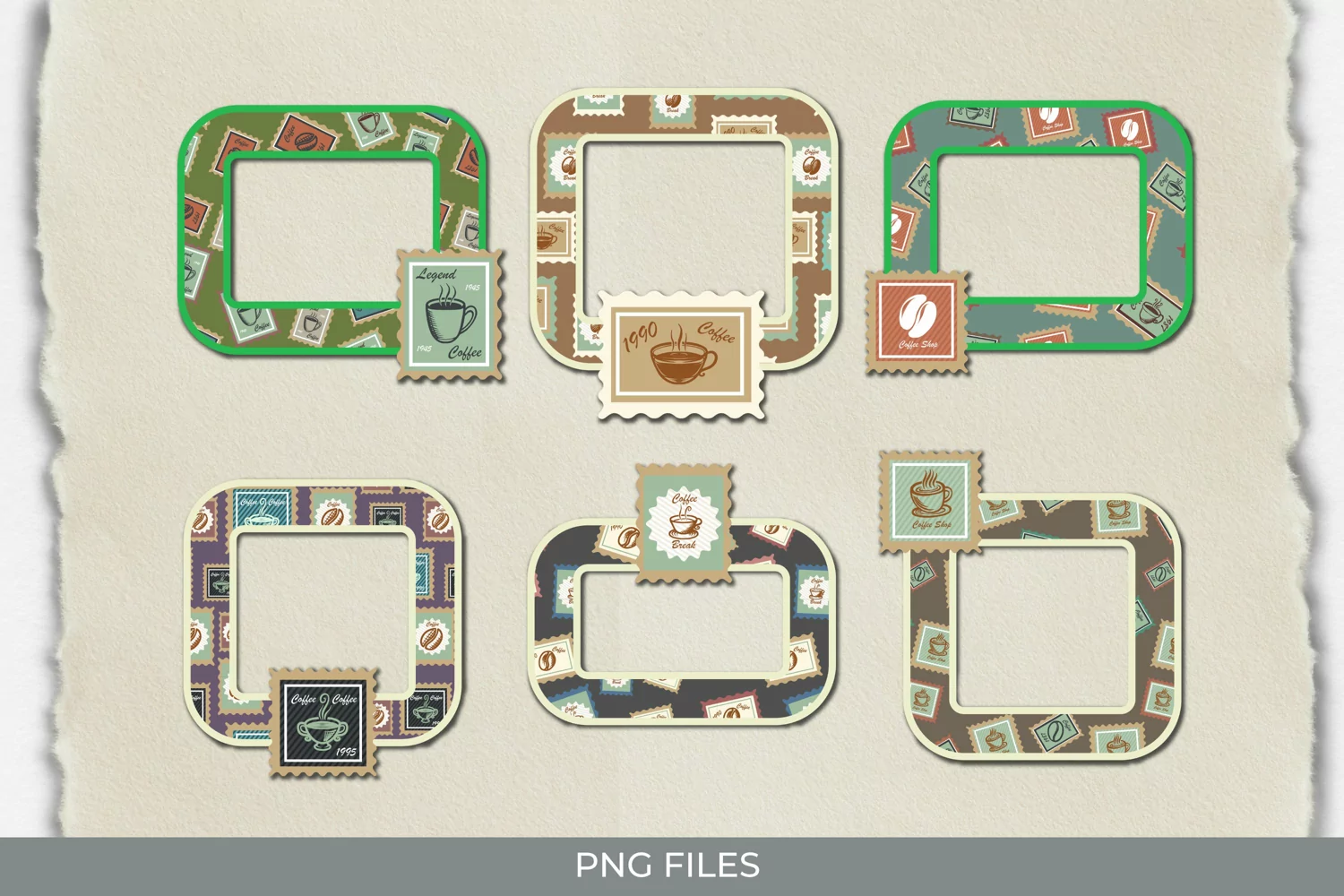 Retro Coffee Postage Pattern Frame Set product image 1