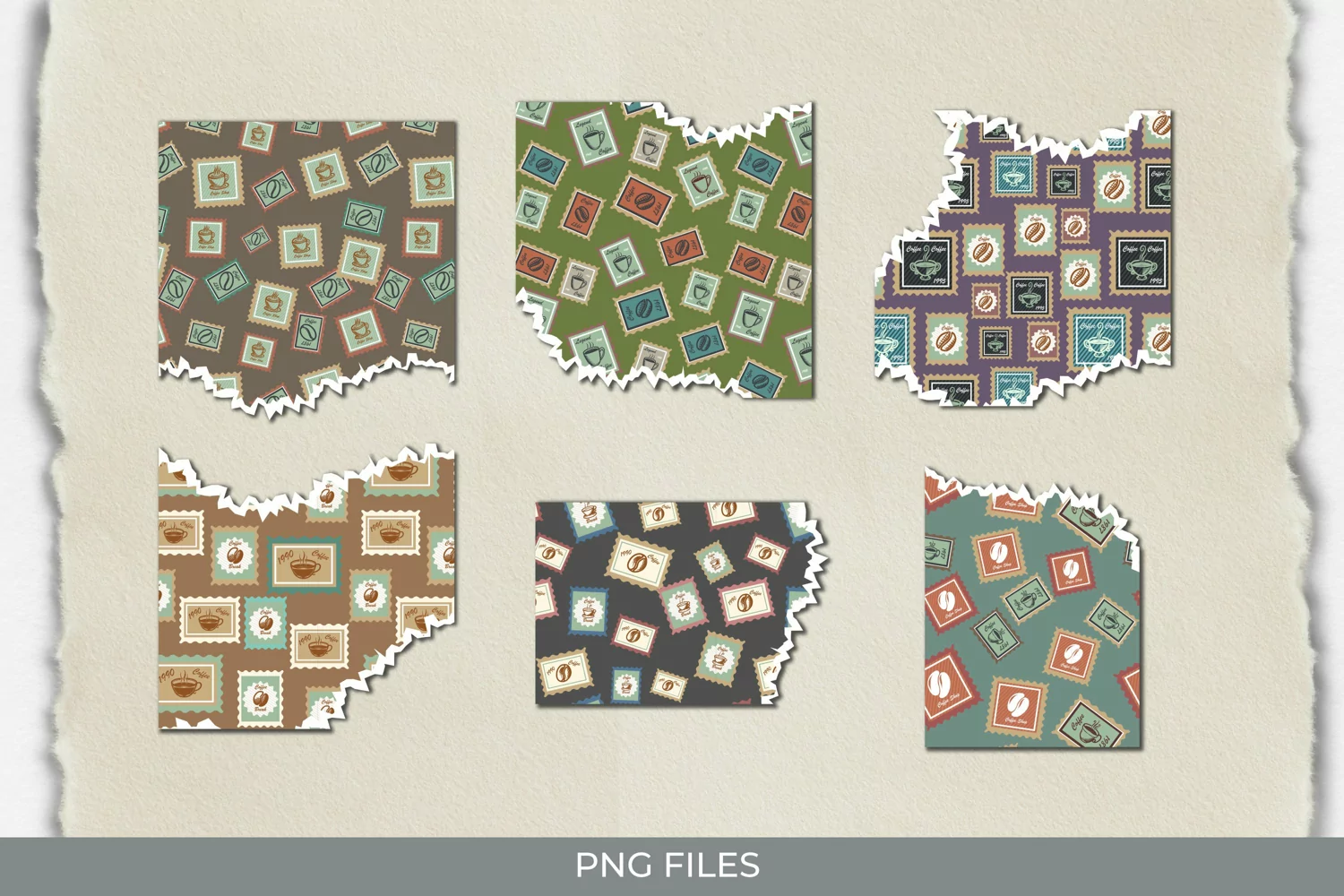 Retro Coffee Postage Pattern Torn Paper product image 1