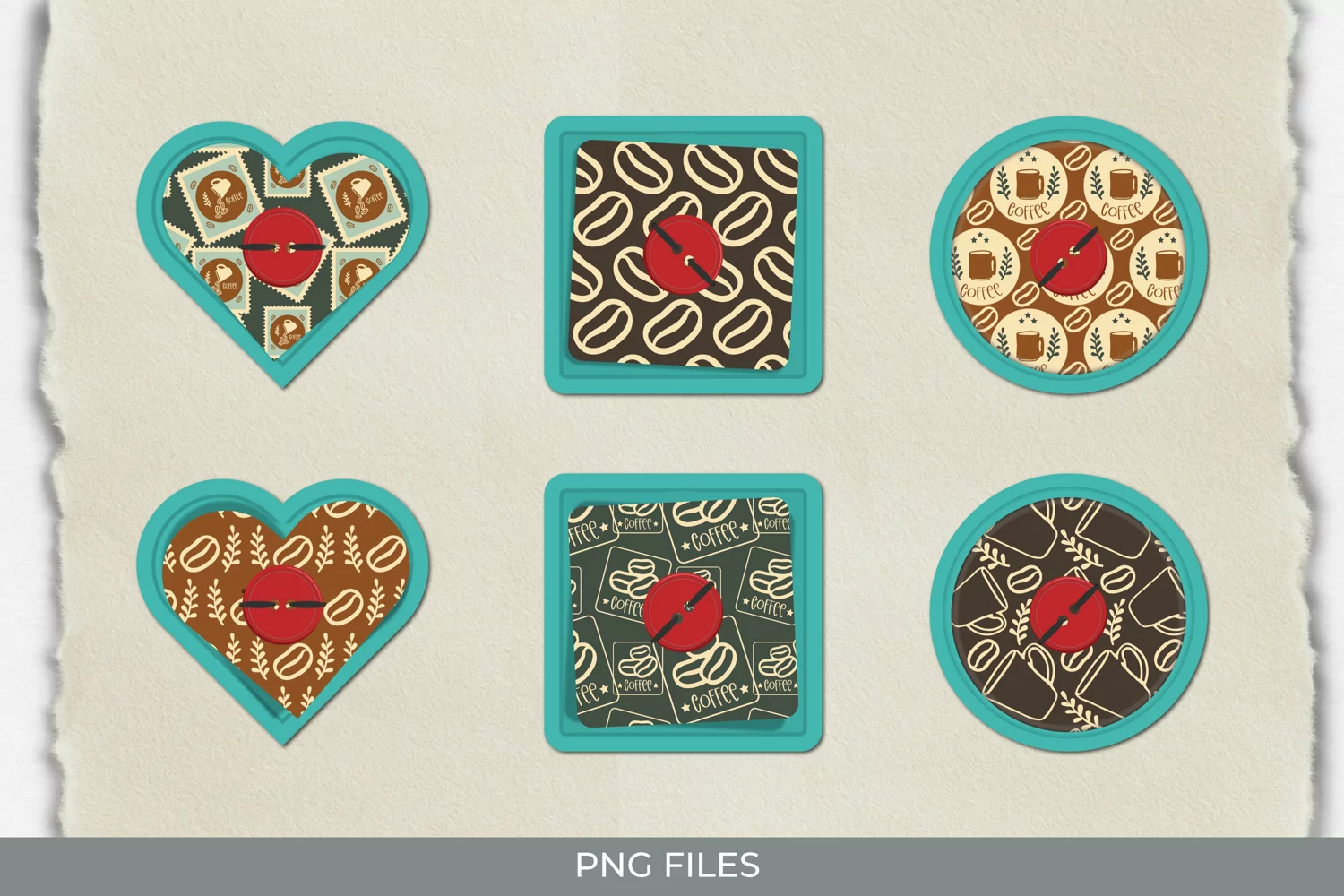 Retro Coffee Postage Pattern Buttons product image 1