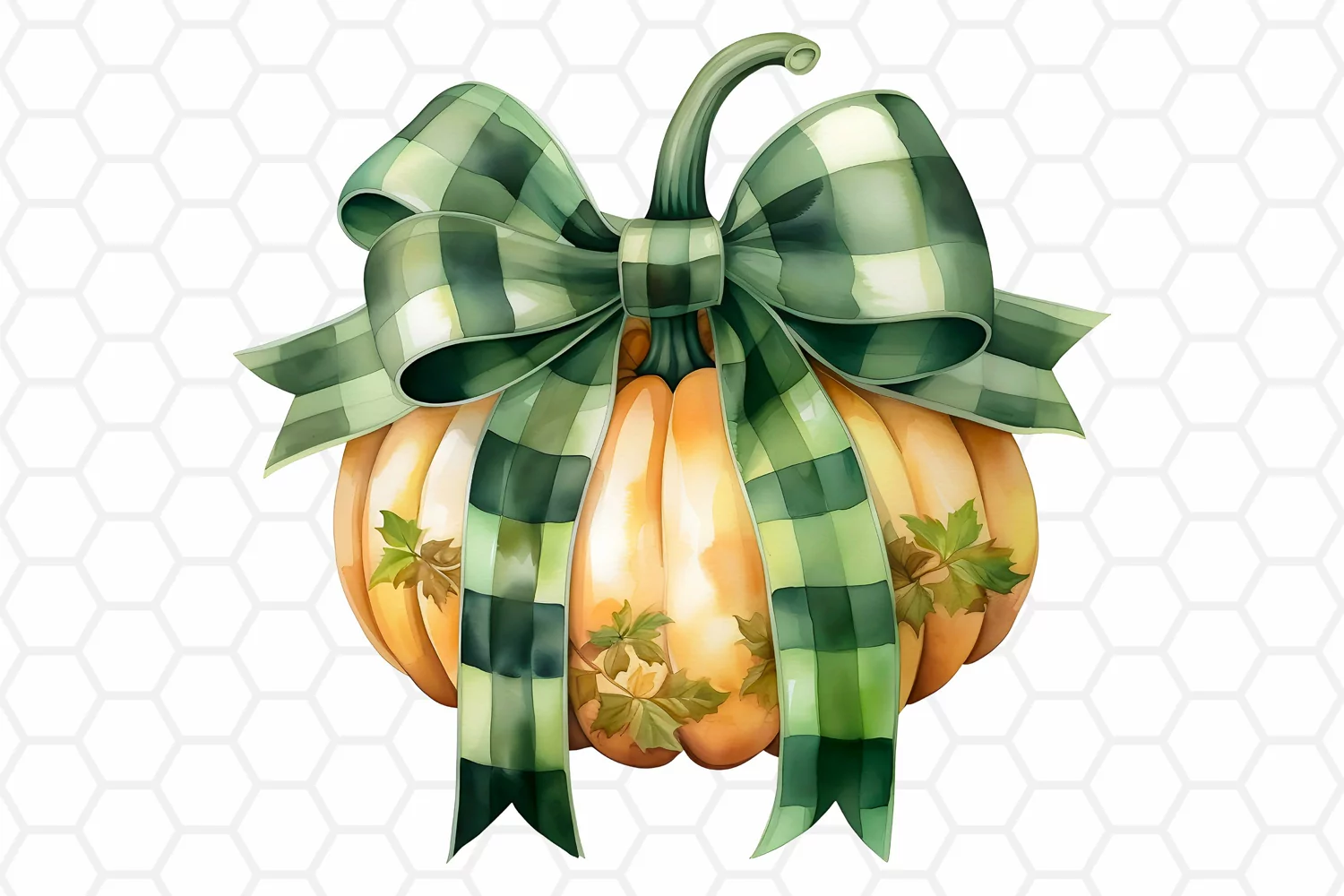 Retro Green Watercolor Fall Pumpkin Clipart Sublimation