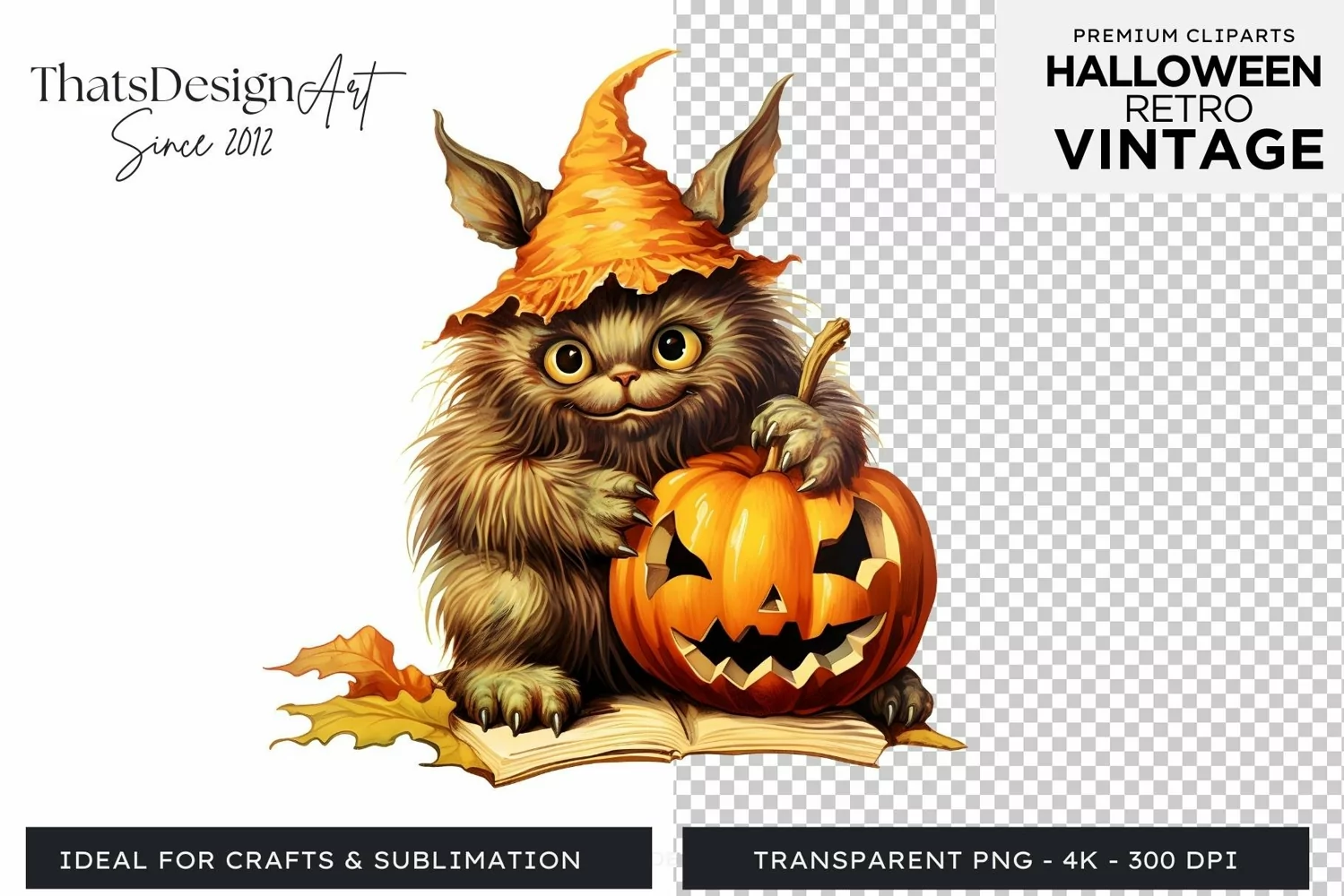 Retro Halloween Clipart PNG for sublimation product image 1