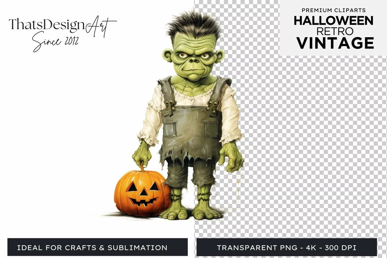 Retro Halloween Clipart PNG for sublimation product image 1