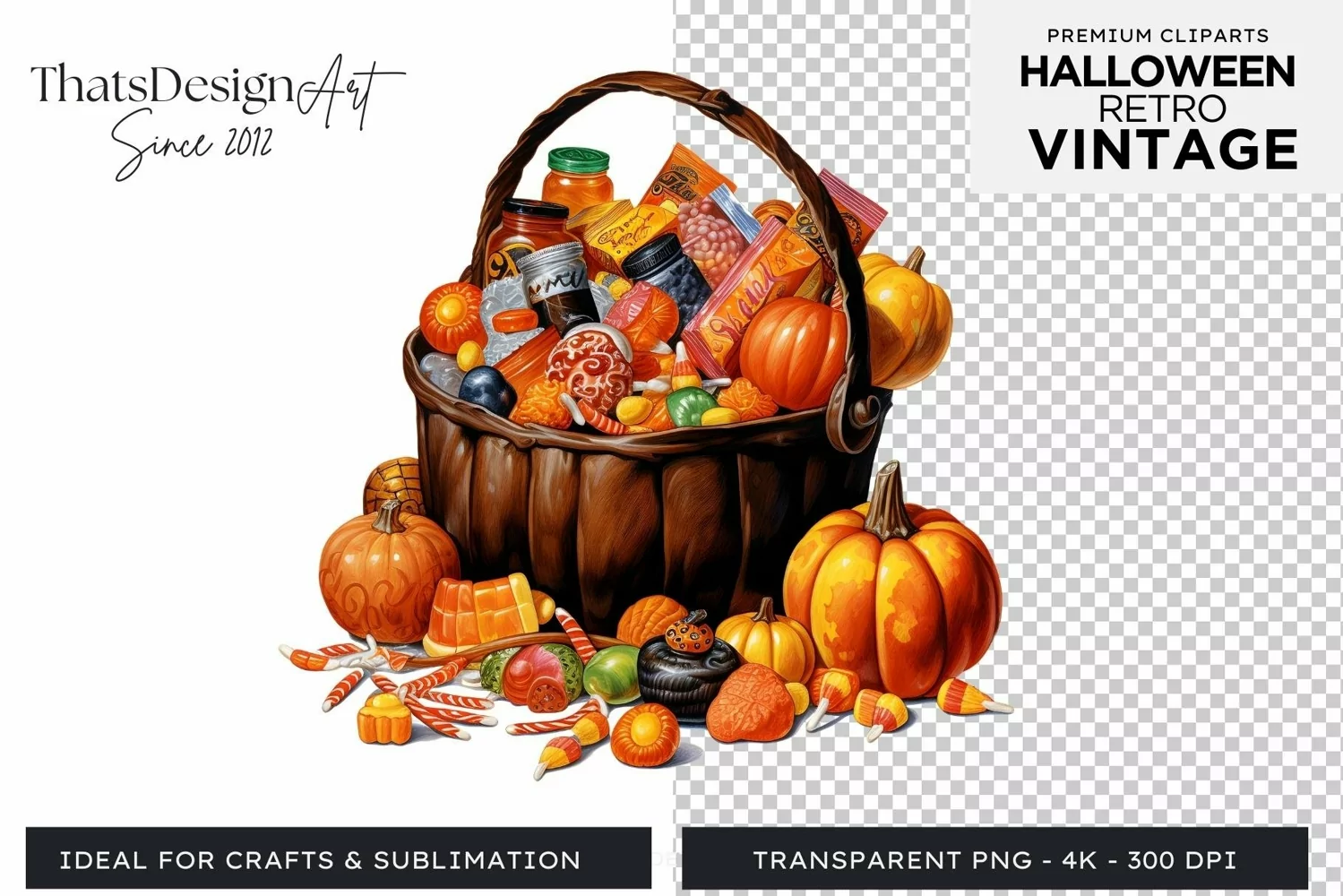 Retro Halloween Clipart PNG for sublimation product image 1