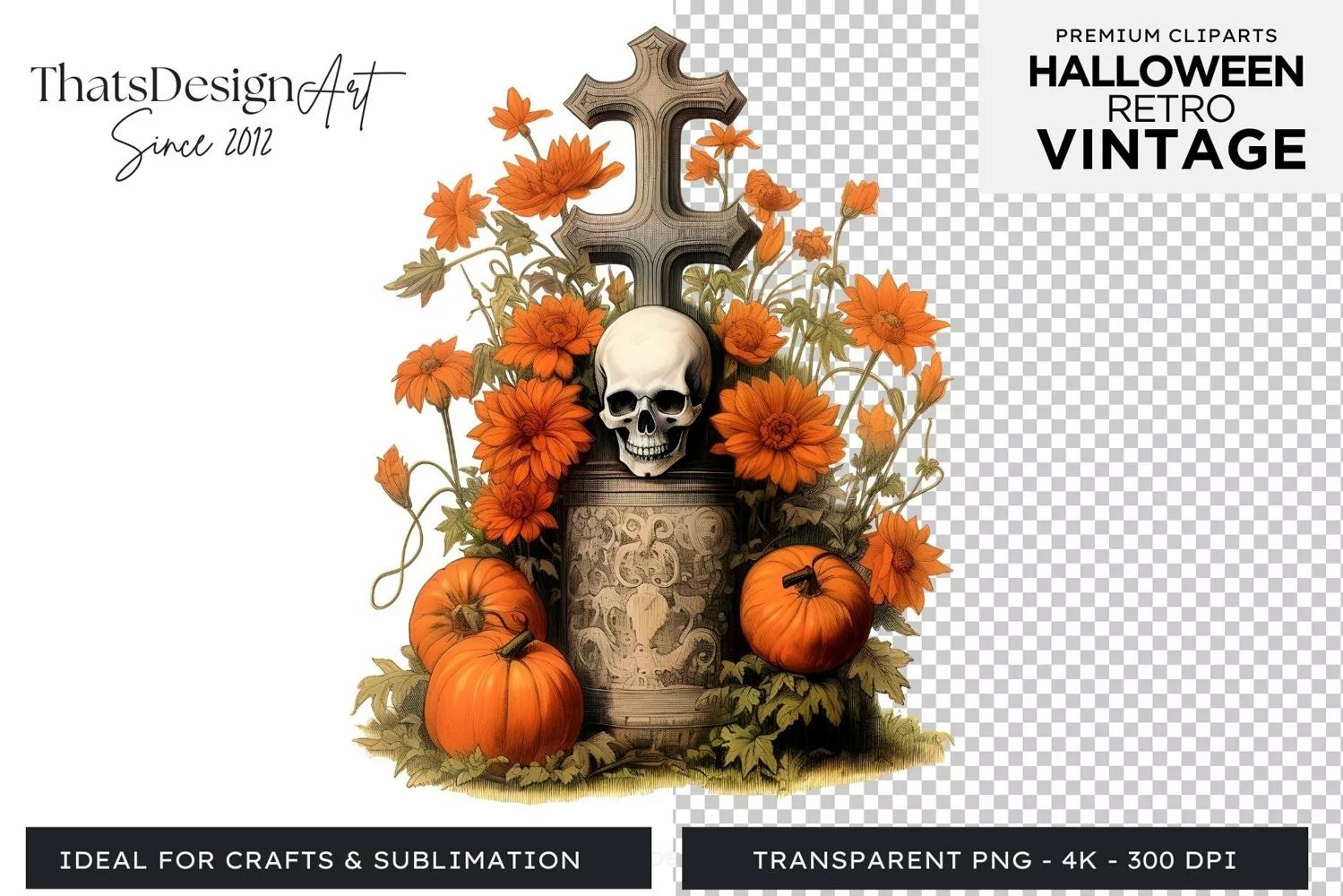 Retro Halloween Clipart PNG for sublimation product image 1