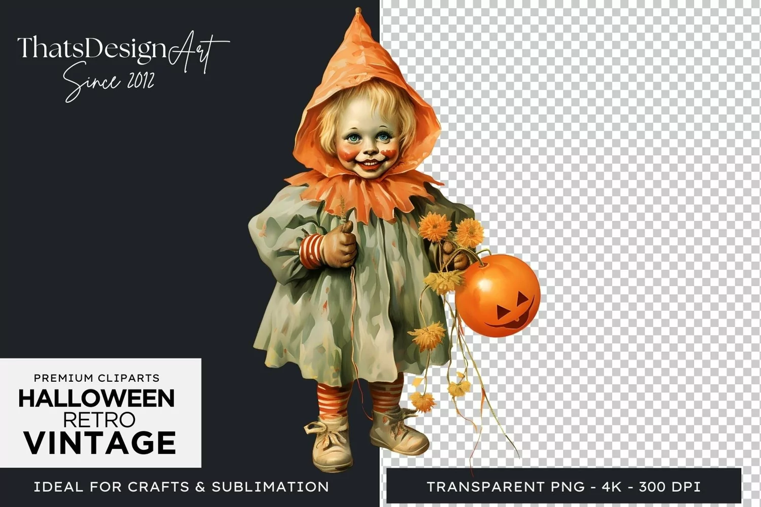 Retro Halloween Clipart PNG for sublimation product image 1