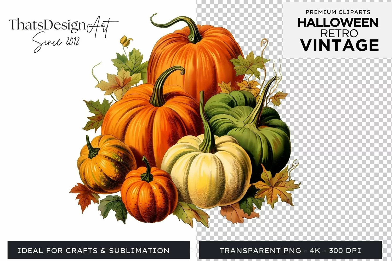 Retro Halloween Clipart PNG for sublimation product image 1