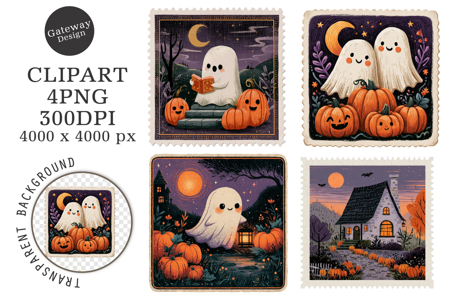 Retro Halloween Postage Stamp PNG product image 1