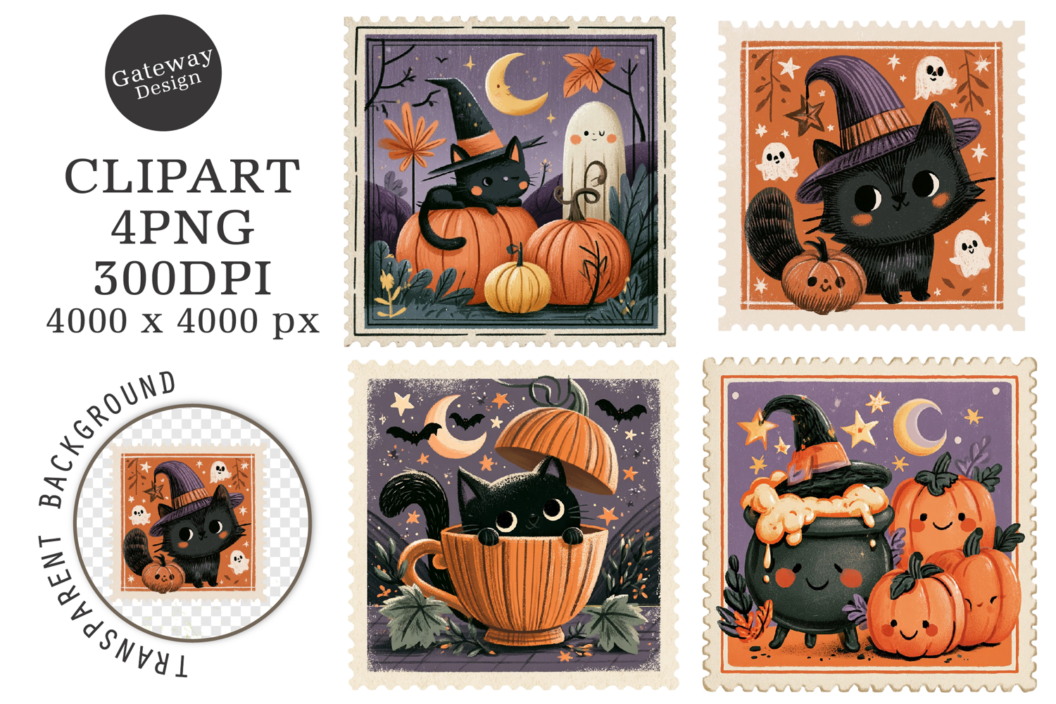 Retro Halloween Postage Stamp PNG product image 1
