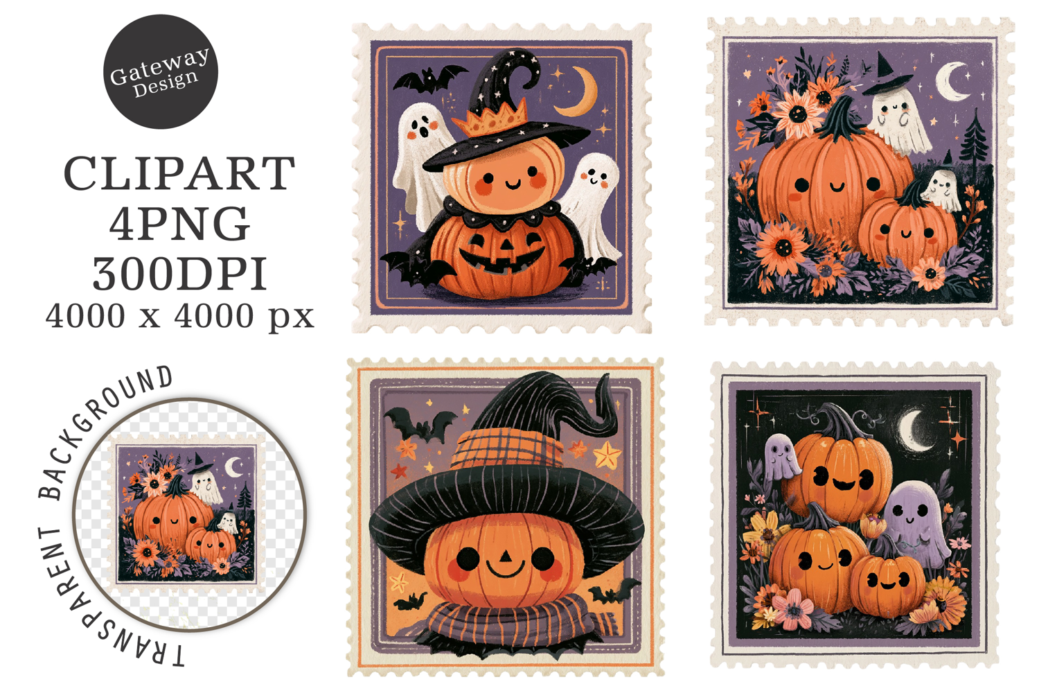 Retro Halloween Postage Stamp PNG product image 1