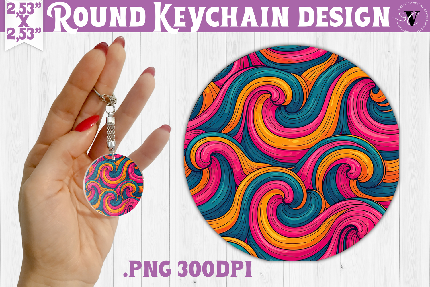 Vintage vibe Round keychain | Retro psychedelic pattern product image 1