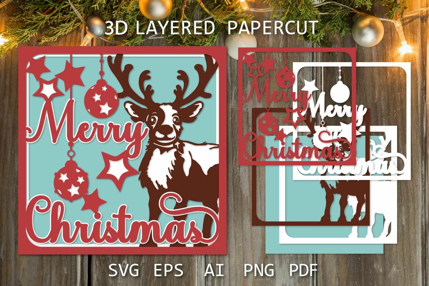 Retro Merry Christmas card SVG 3D Vintage Layered card